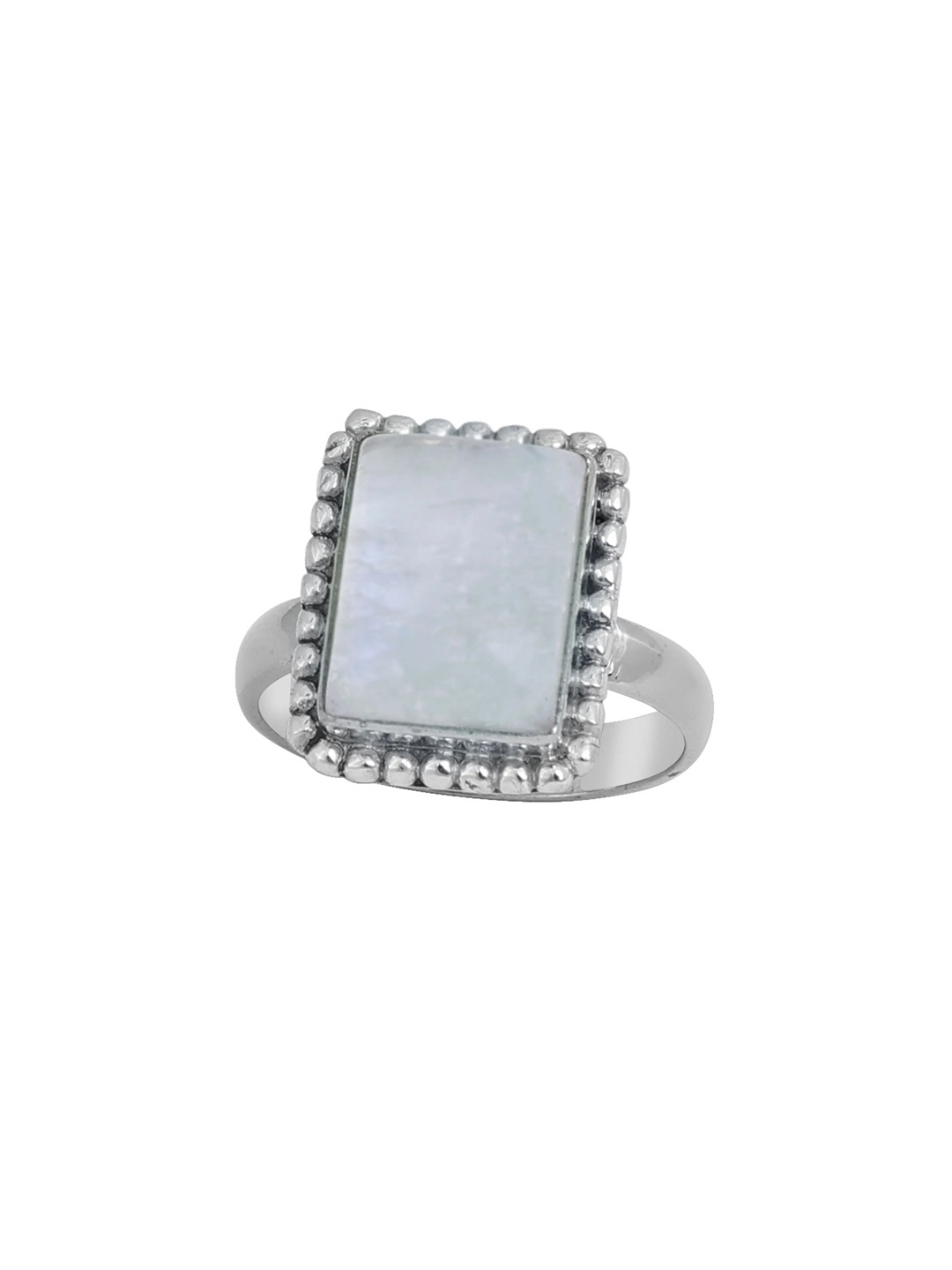 

Exotic India Rainbow Moonstone Rawa Work Sterling Silver Ring