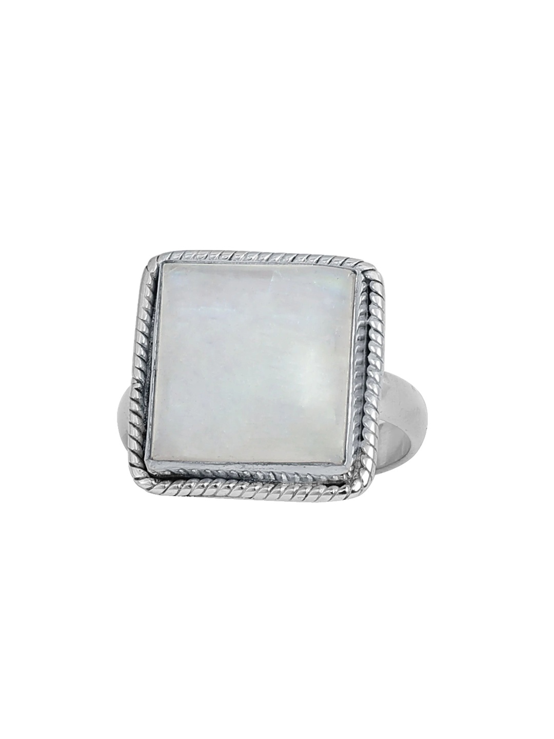 

Exotic India Rainbow Moonstone Square Sterling Silver Ring