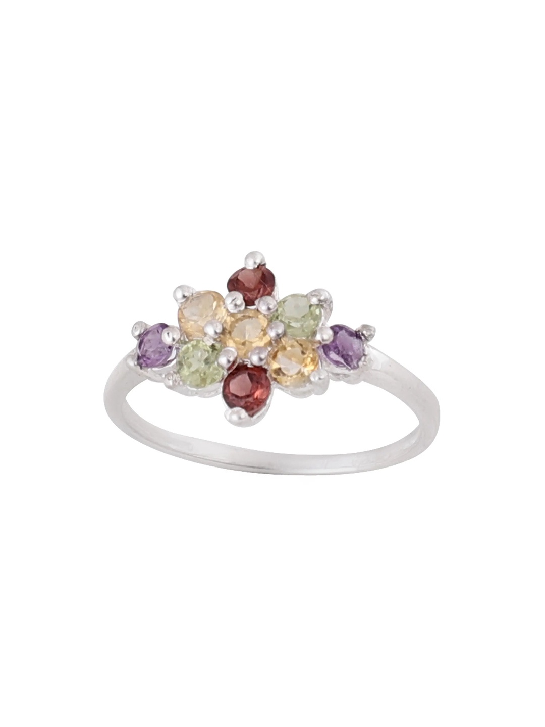 

Exotic India Silver-Plated Gemstone Studded Finger Ring