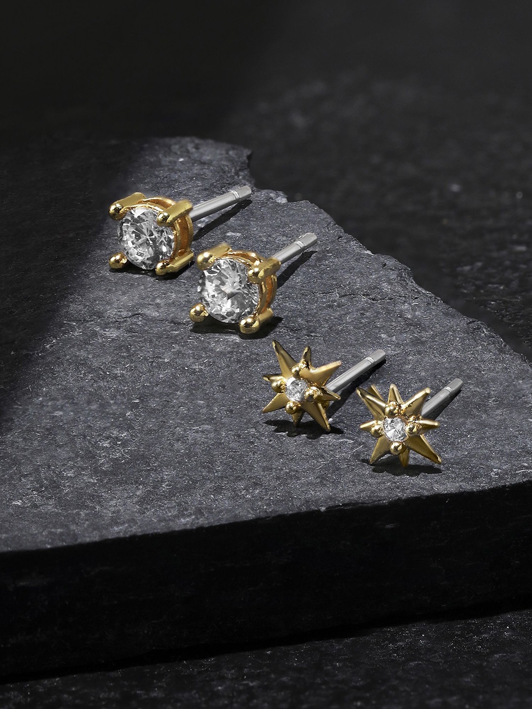 

Accessorize Set Of 2 Gold-Plated Cubic Zirconia-Studded Geometric Studs Earrings
