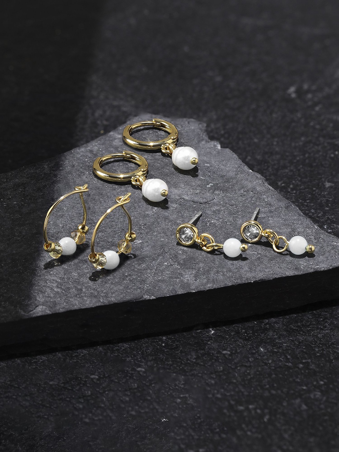 

Accessorize Set Of 3 Gold-Plated Beaded Hoop Earrings