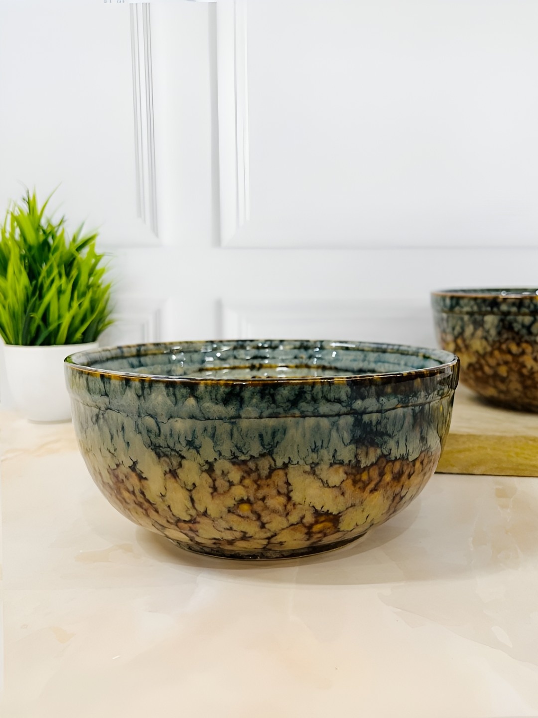 

The Artisan Emporium Green & Yellow 2 Pieces Textured Ceramic Serving Bowls