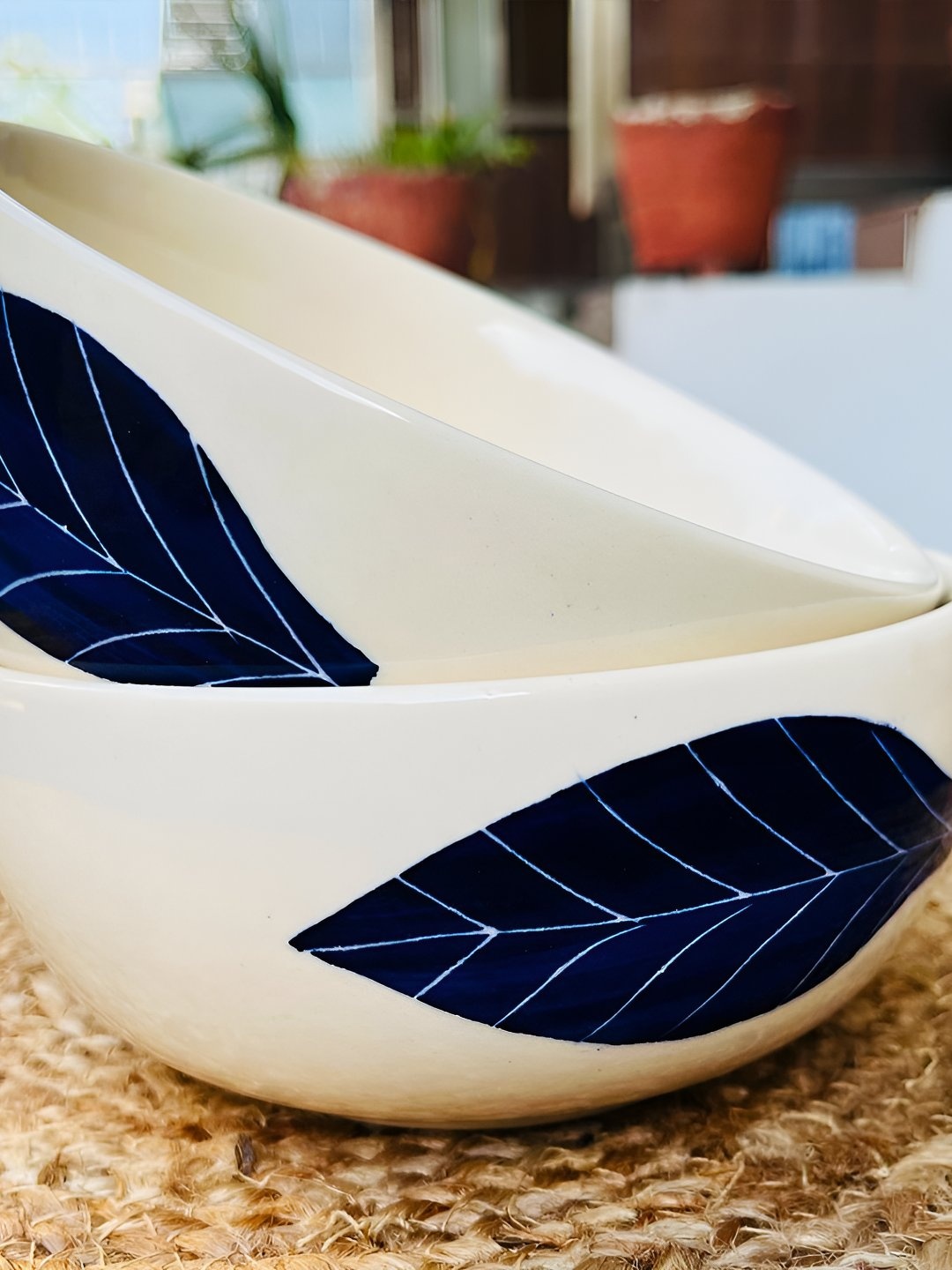 

The Artisan Emporium Beige & Blue 2 Pieces Ceramic Printed Serving Bowls