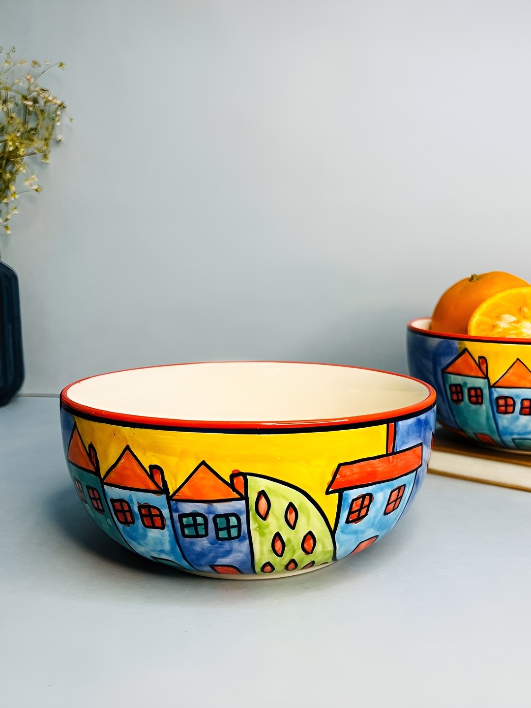 

The Artisan Emporium Yellow & Blue 2 Pieces Printed Ceramic Serving Bowl