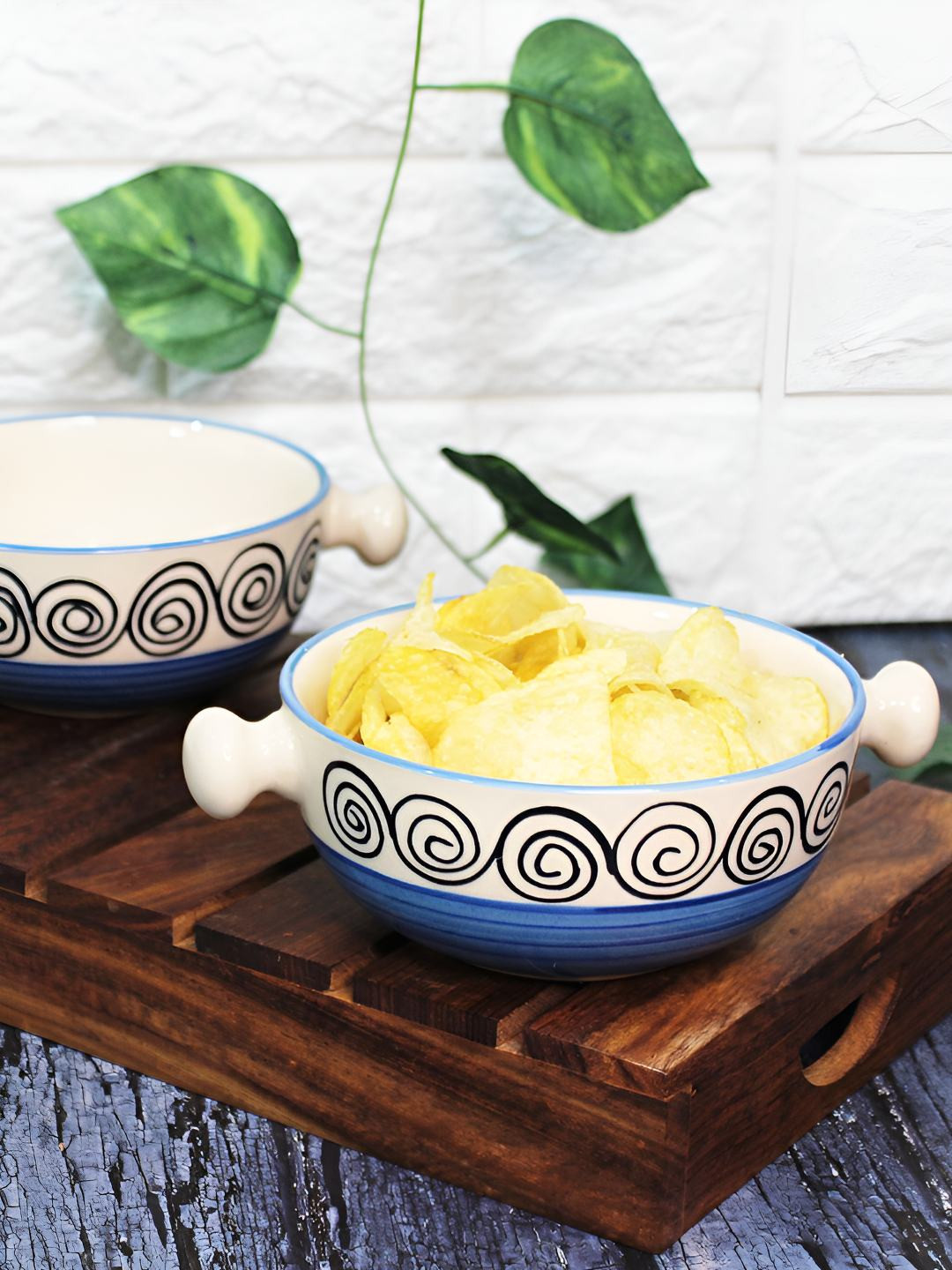 

The Artisan Emporium Blue & Cream 2 Pieces Printed Ceramic Snack Bowls-300ml