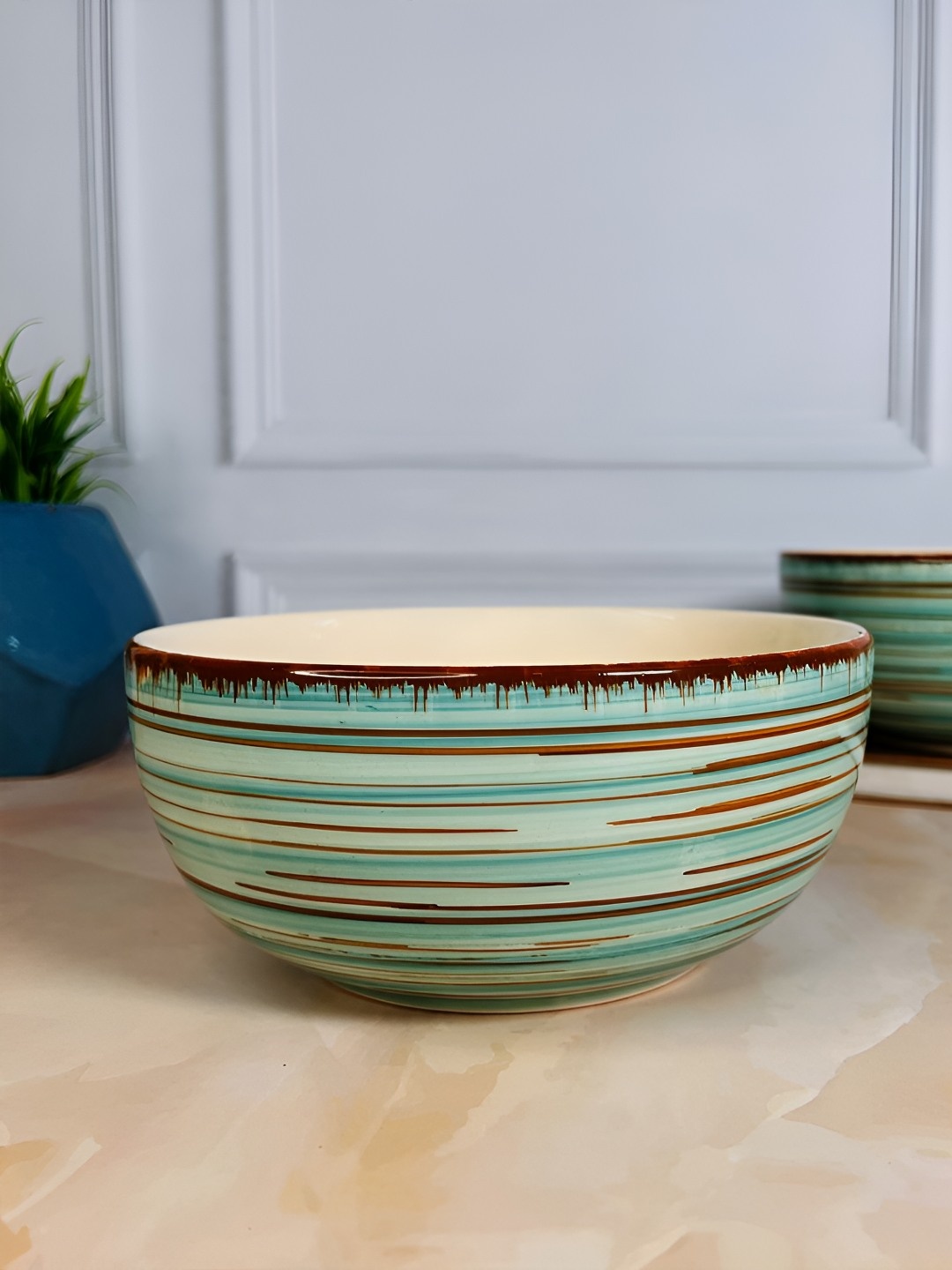 

The Artisan Emporium Turquoise Blue 2 Pieces Printed Ceramic Serving Bowls- 800ml