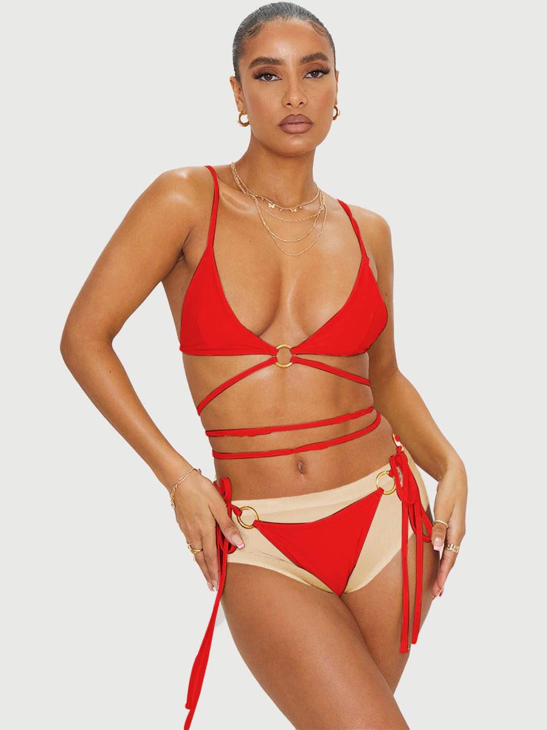 

FIMBUL Ring-Tied Non Padded Lingerie Set BK-20-RED-P1