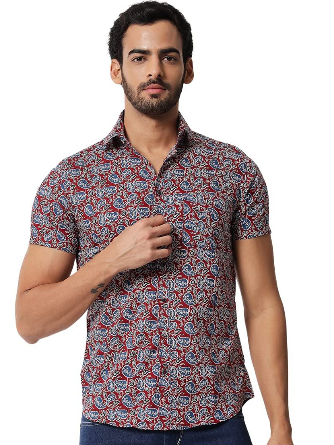 

SAY Men Classic Opaque Printed Casual Shirt, Maroon