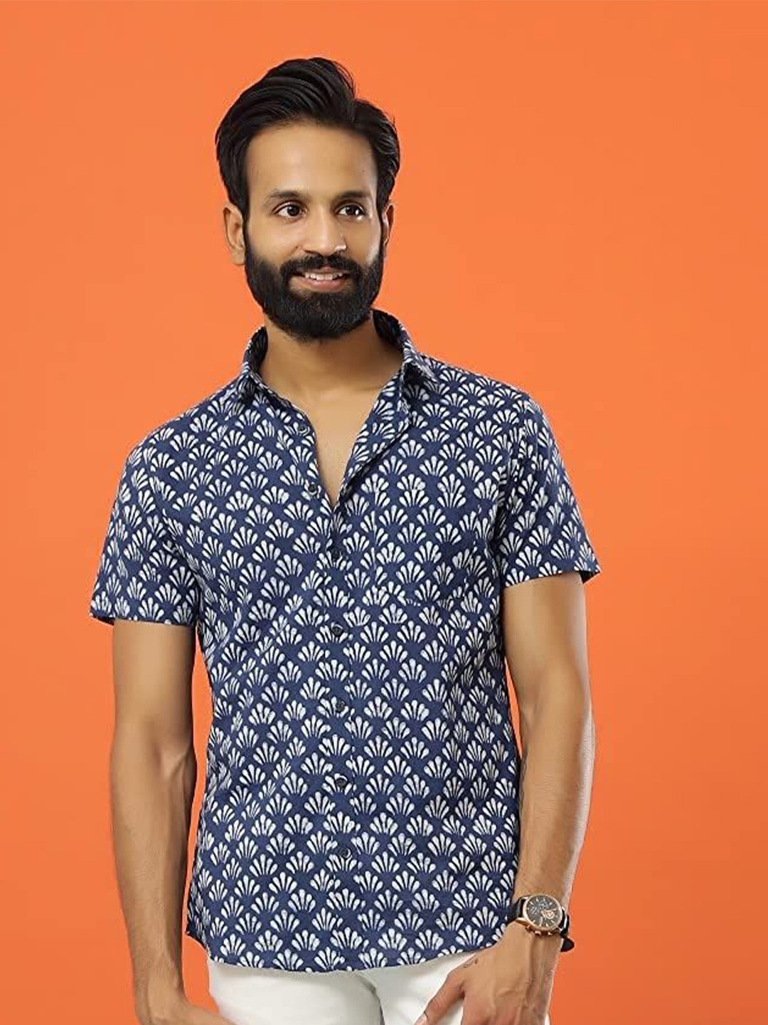 

SAY Men Classic Opaque Abstract Printed Casual Shirt, Blue
