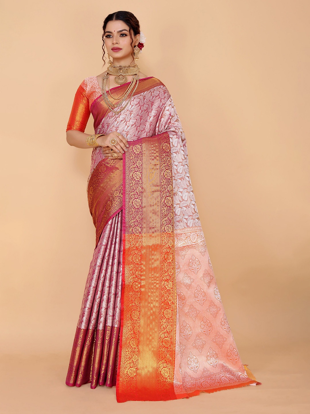 

JAY FASHION Woven Design Zari Kanjeevaram Saree, Magenta