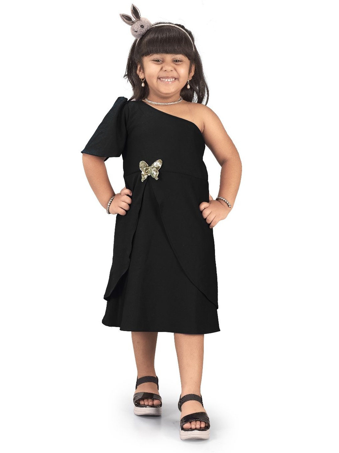 

Shrithi Fashion Fab Girls One Shoulder Scuba Fit & Flare Dress, Black