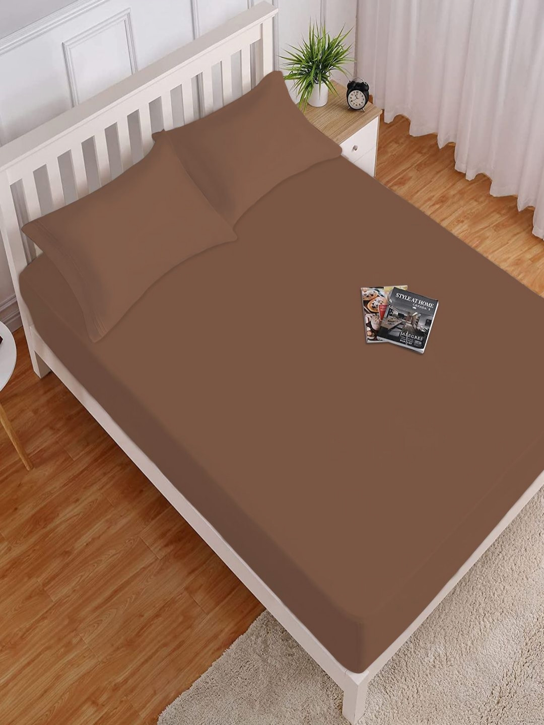 

HOKIPO Brown 130 TC Microfiber Fitted Single Bedsheet With 1 Pillow Cover