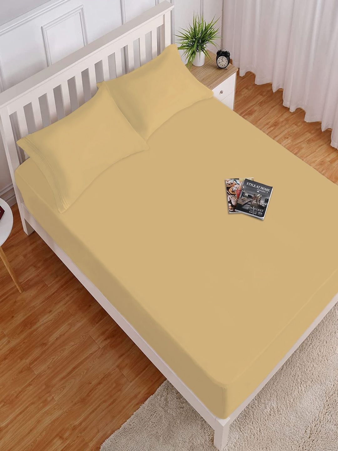 

HOKIPO Beige Fitted 140 TC Queen Bedsheet with 2 Pillow Covers
