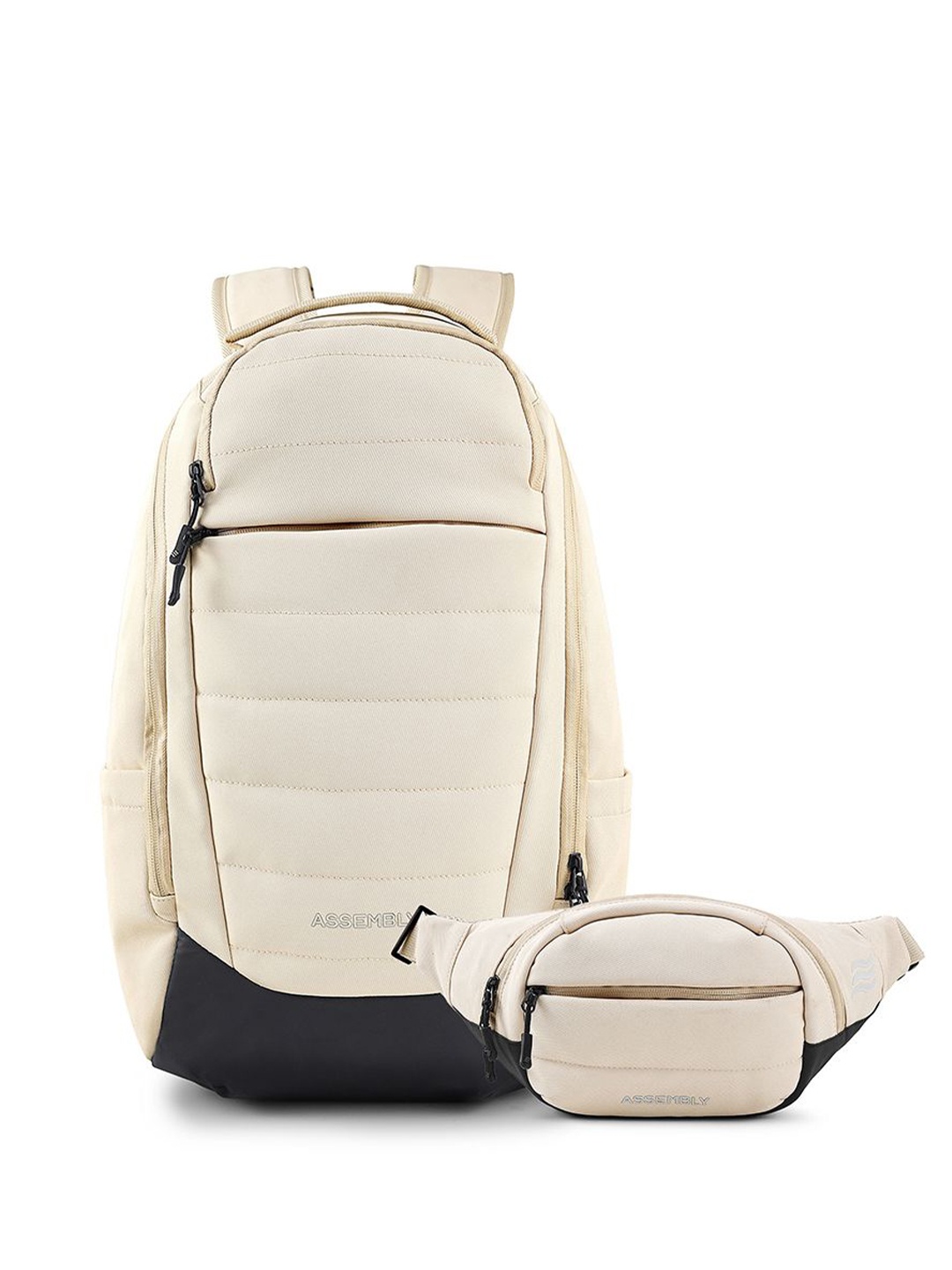 

Assembly Unisex Solid Backpack with Compression Straps, Beige