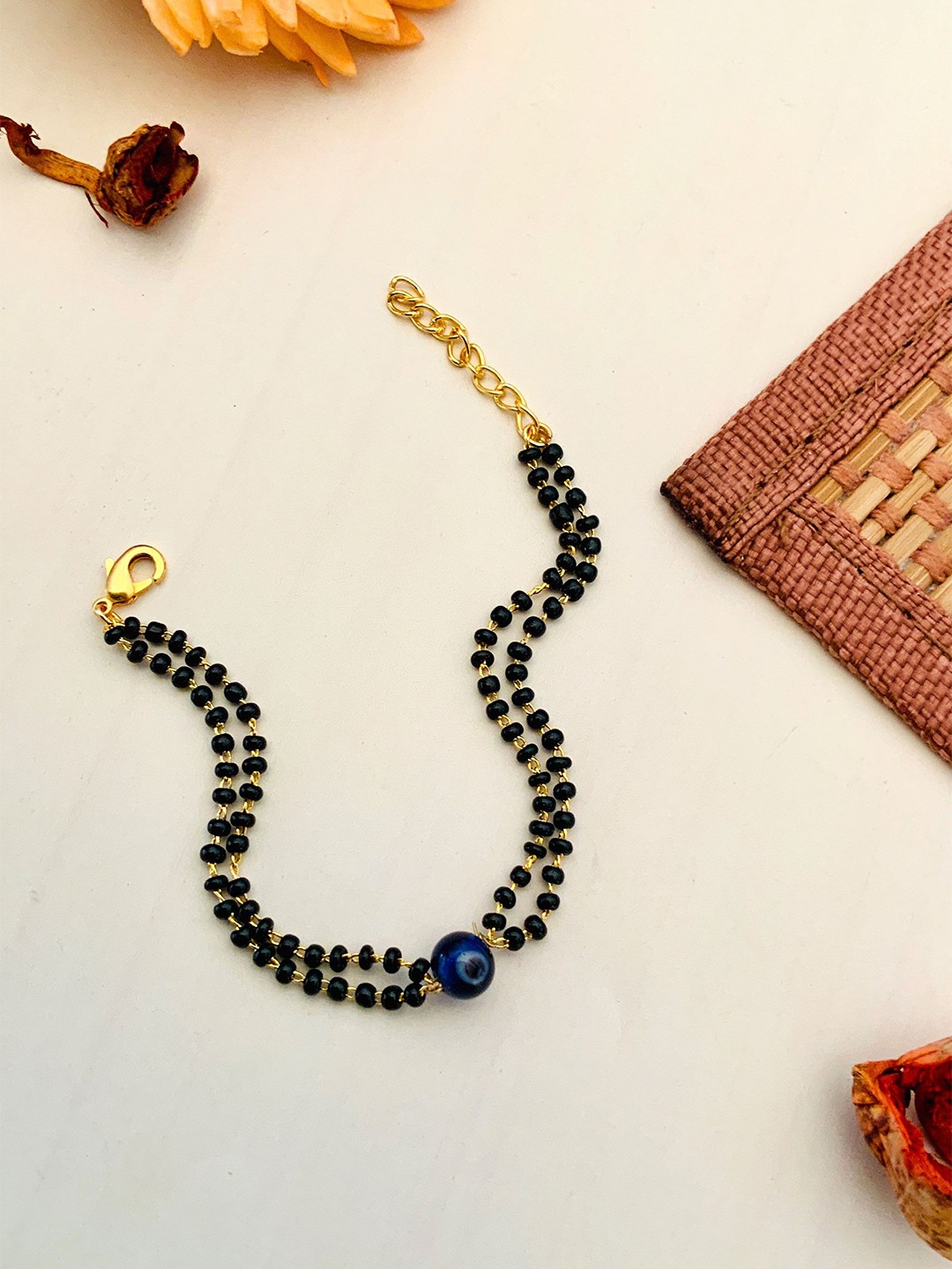 

ABDESIGNS Gold-Plated Evil Eye Beaded Mangalsutra Bracelet