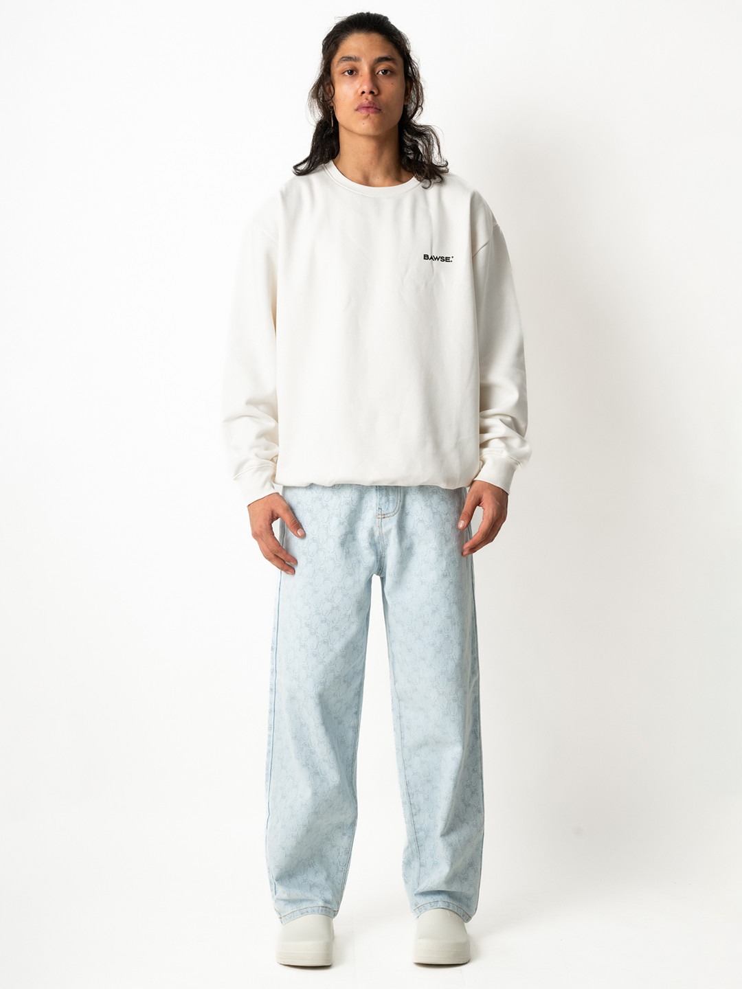 

BAWSE. Unisex Printed Straight Fit Jeans, Turquoise blue