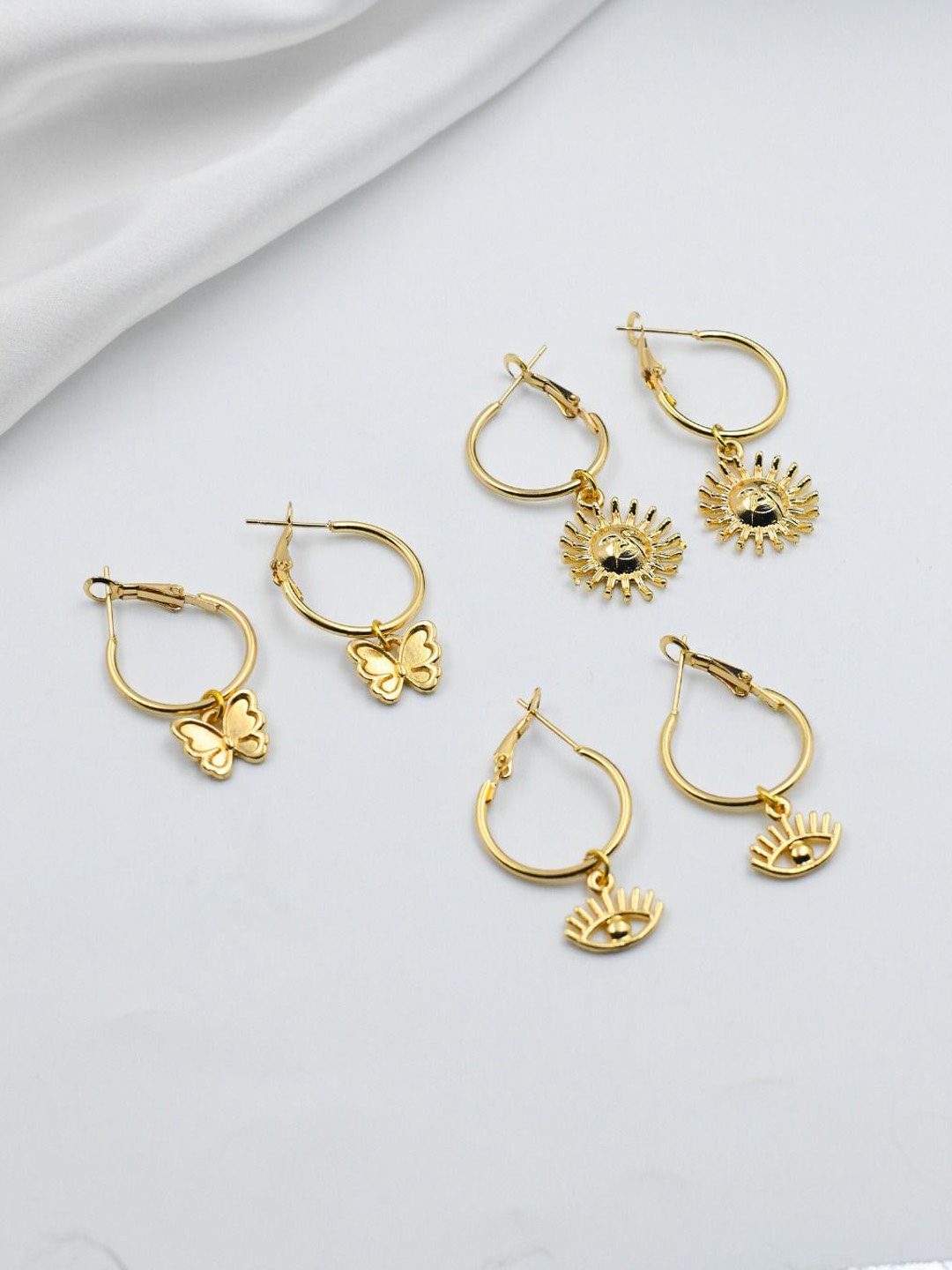 

ISHKAARA Set Of 3 Gold-Plated Contemporary Hoop Earrings