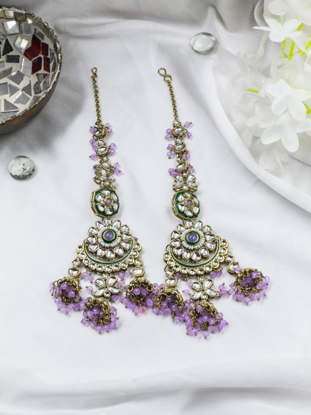 

ISHKAARA Gold Plated Kundan Studded Floral Jhumkas With Kaan Chain