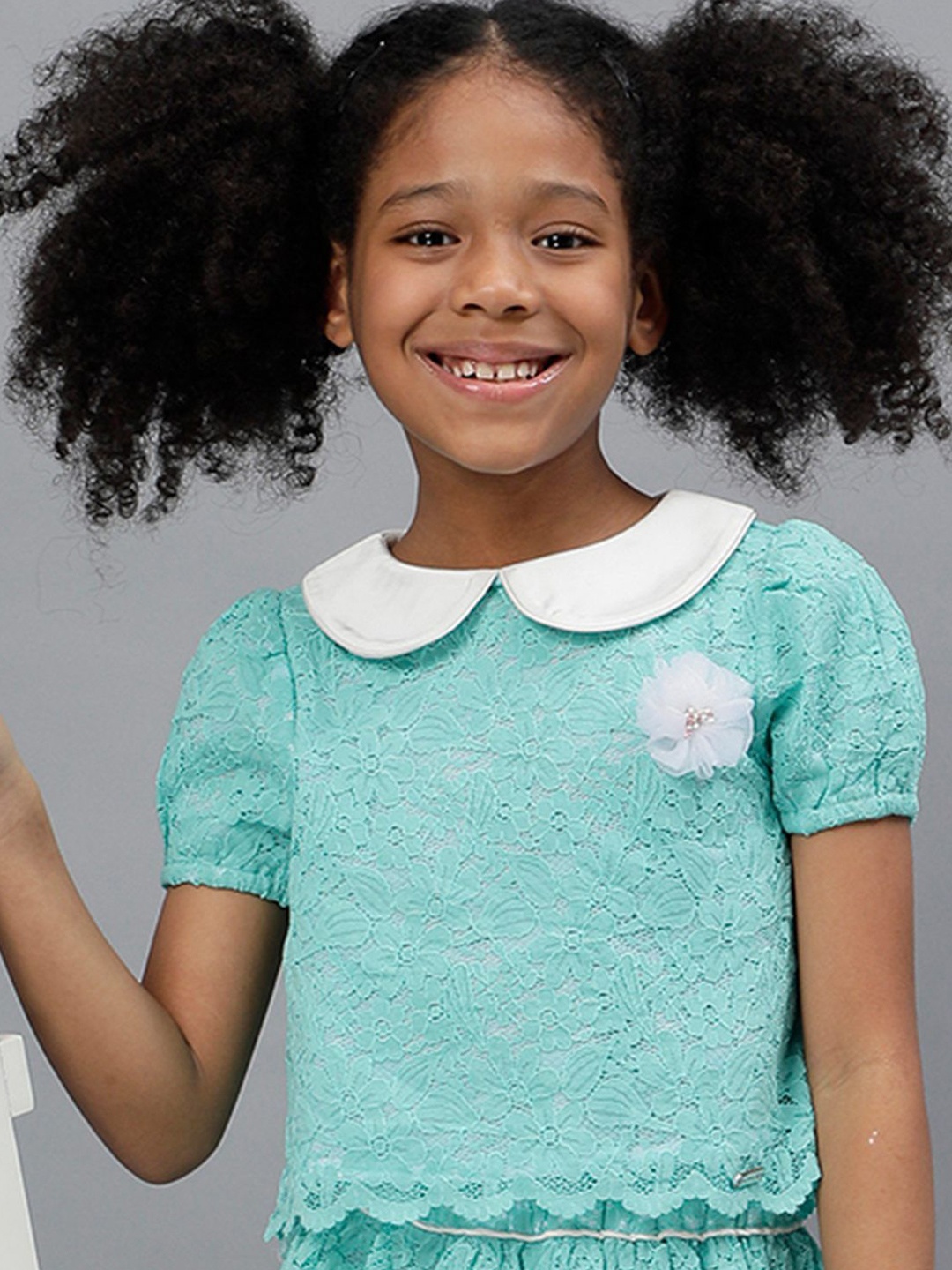 

One Friday Kids Girls Mint Cotton Peter Pan Collar Top, Sea green