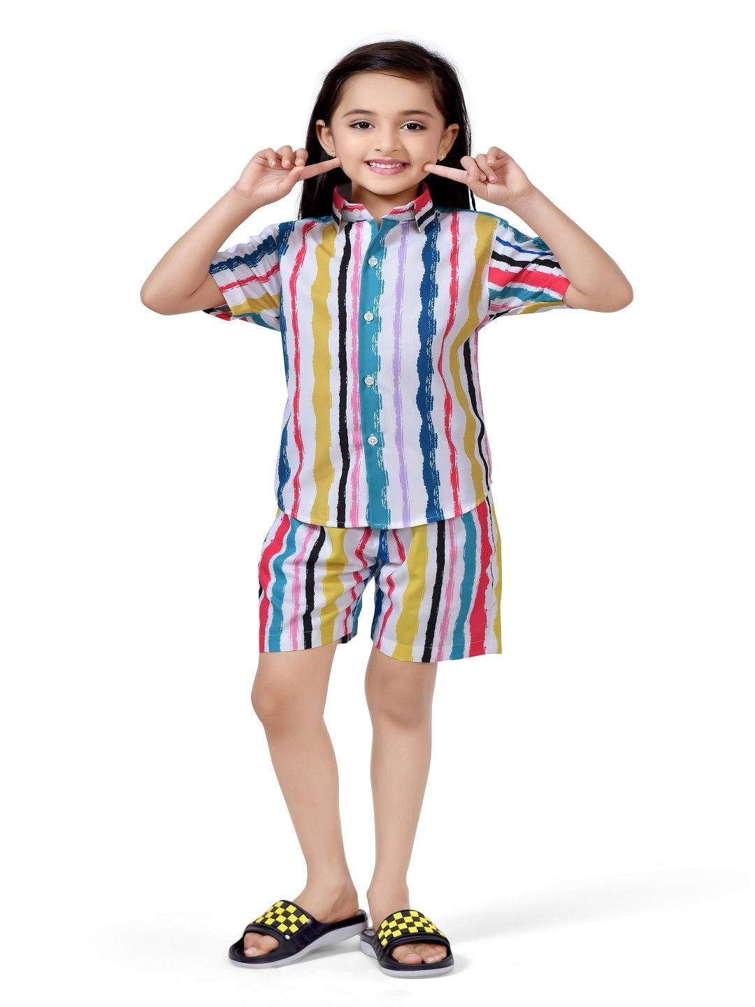 

BAESD Girls Striped Pure Cotton Shirt with Shorts, White
