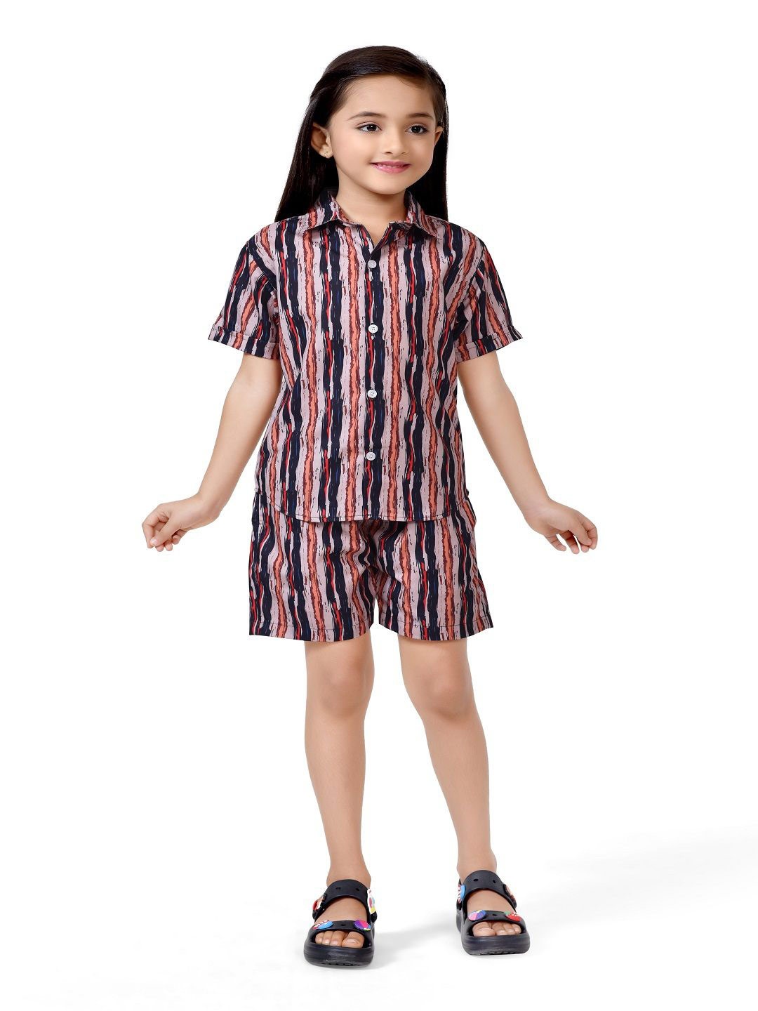 

BAESD Girls Printed Pure Cotton Shirt with Shorts, Black