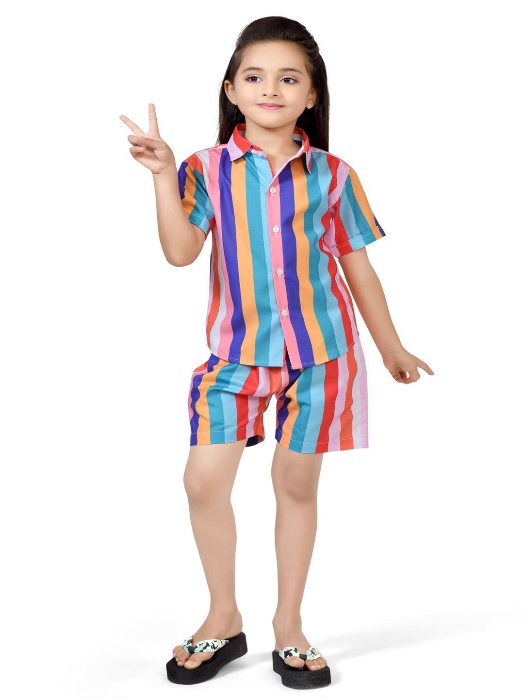 

BAESD Girls Striped Pure Cotton Shirt with Shorts, Blue