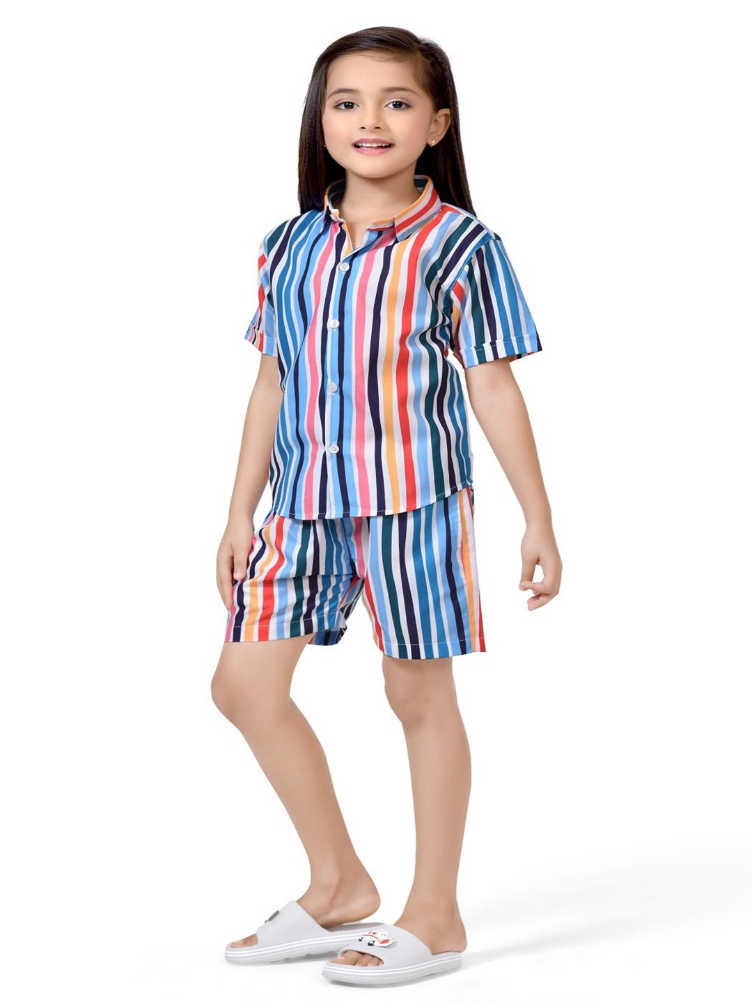 

BAESD Girls Striped Pure Cotton Shirt With Shorts, Blue
