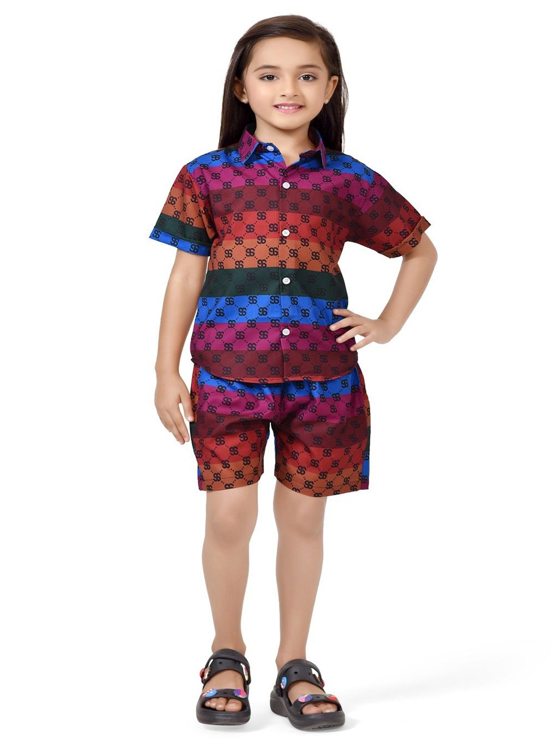 

BAESD Girls Printed Pure Cotton Shirt With Shorts, Red