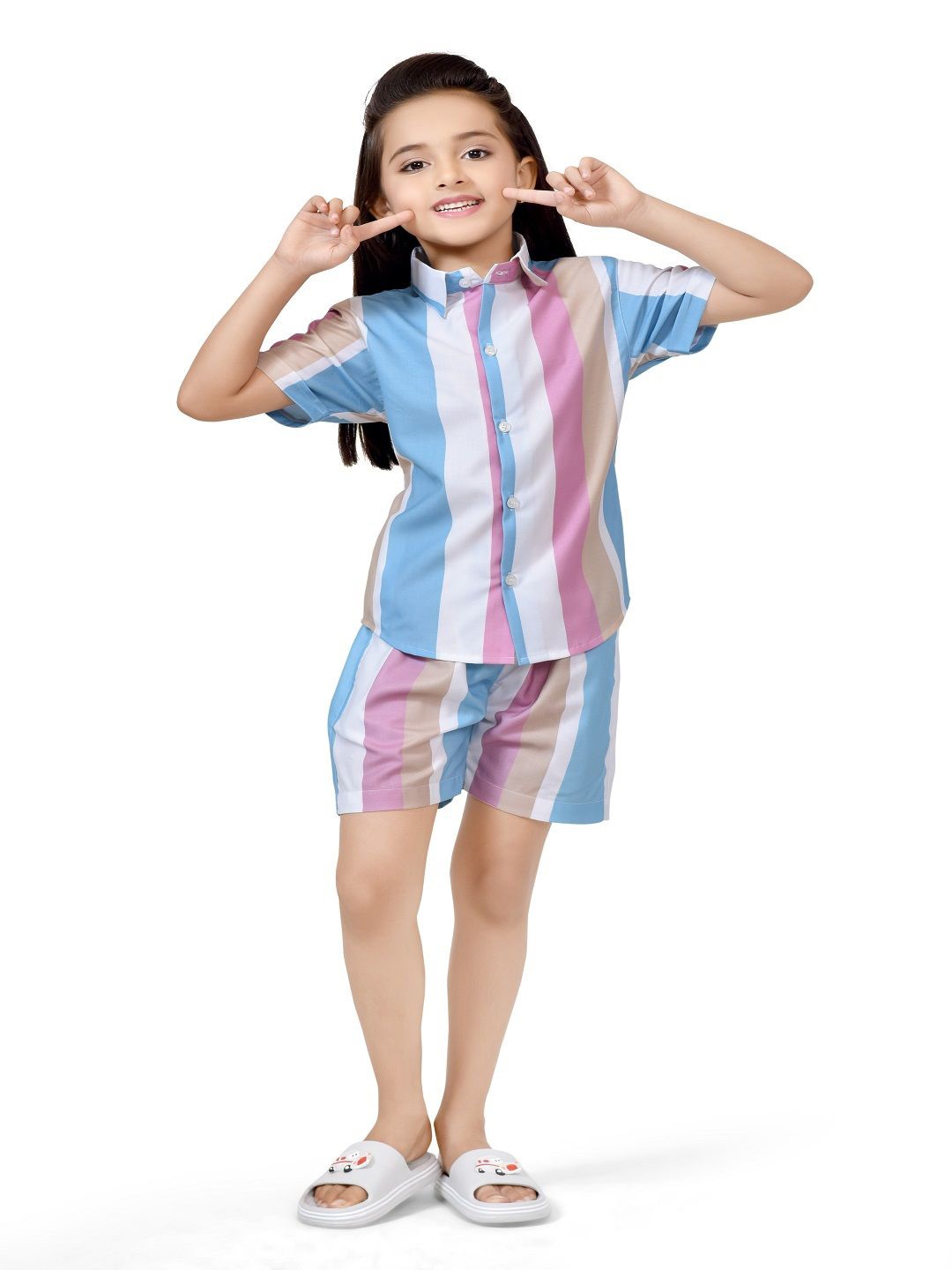 

BAESD Girls Colourblocked Pure Cotton Shirt With Shorts, White