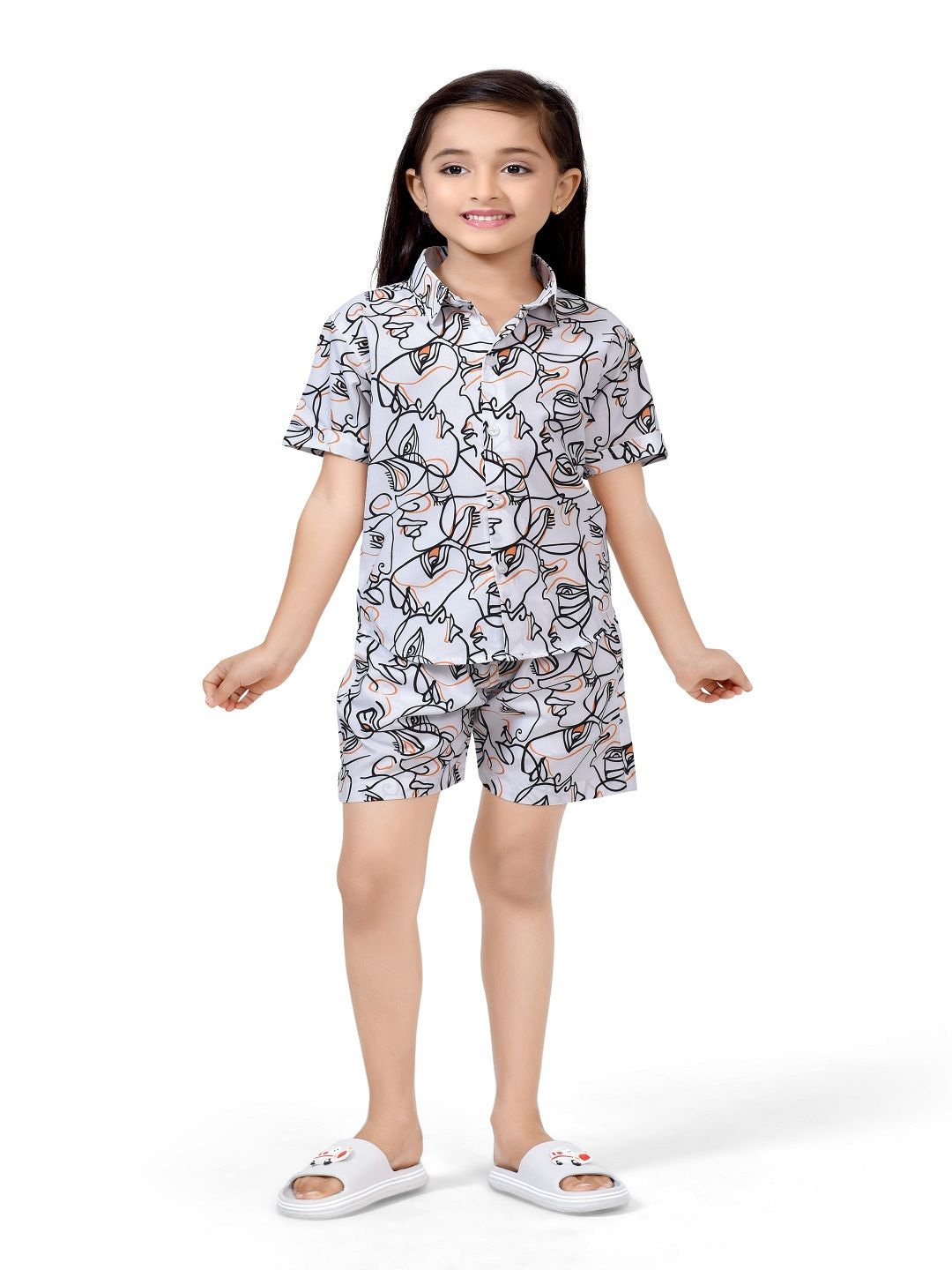 

BAESD Girls Printed Pure Cotton Shirt With Shorts, White