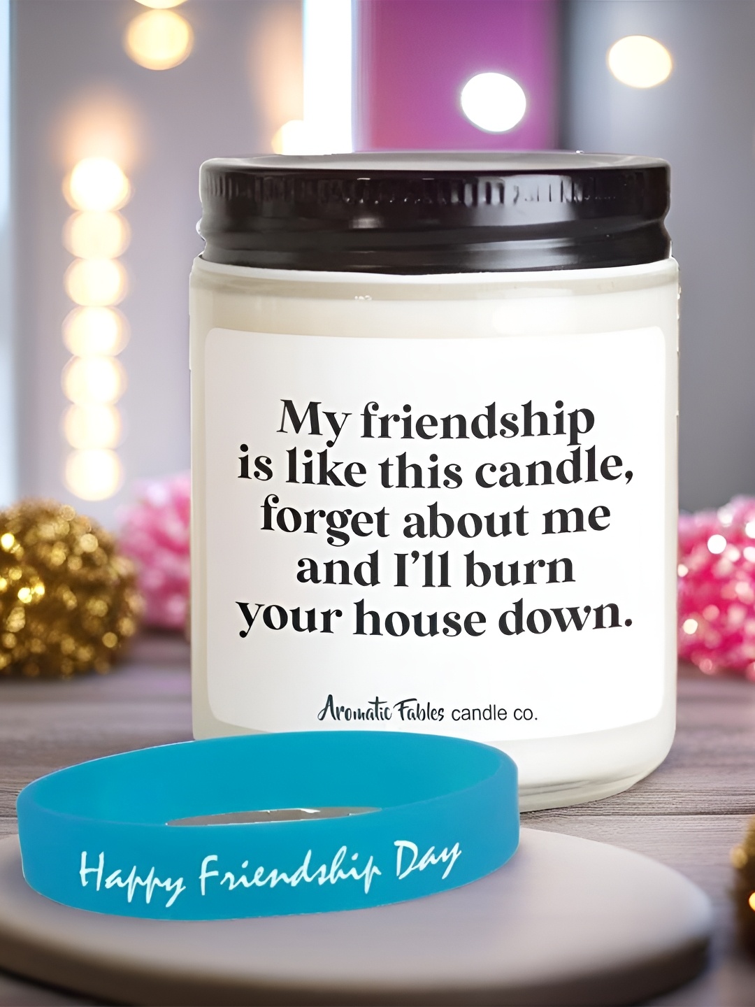 

Aromatic Fables White & Blue Friendship Band With Scented Candle Home Gift Set
