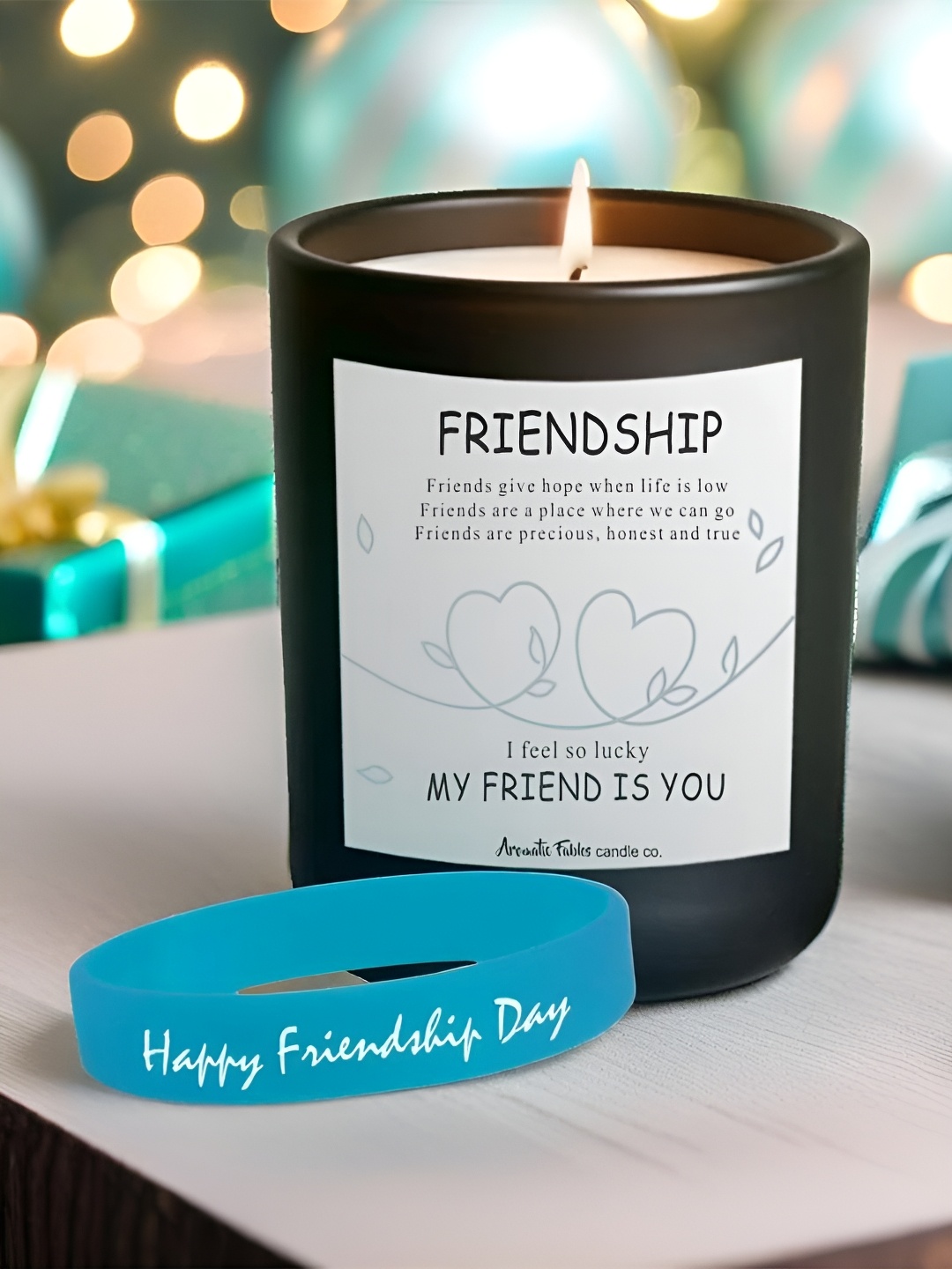 

Aromatic Fables White & Blue Friendship Band With Scented Candle Home Gift Set