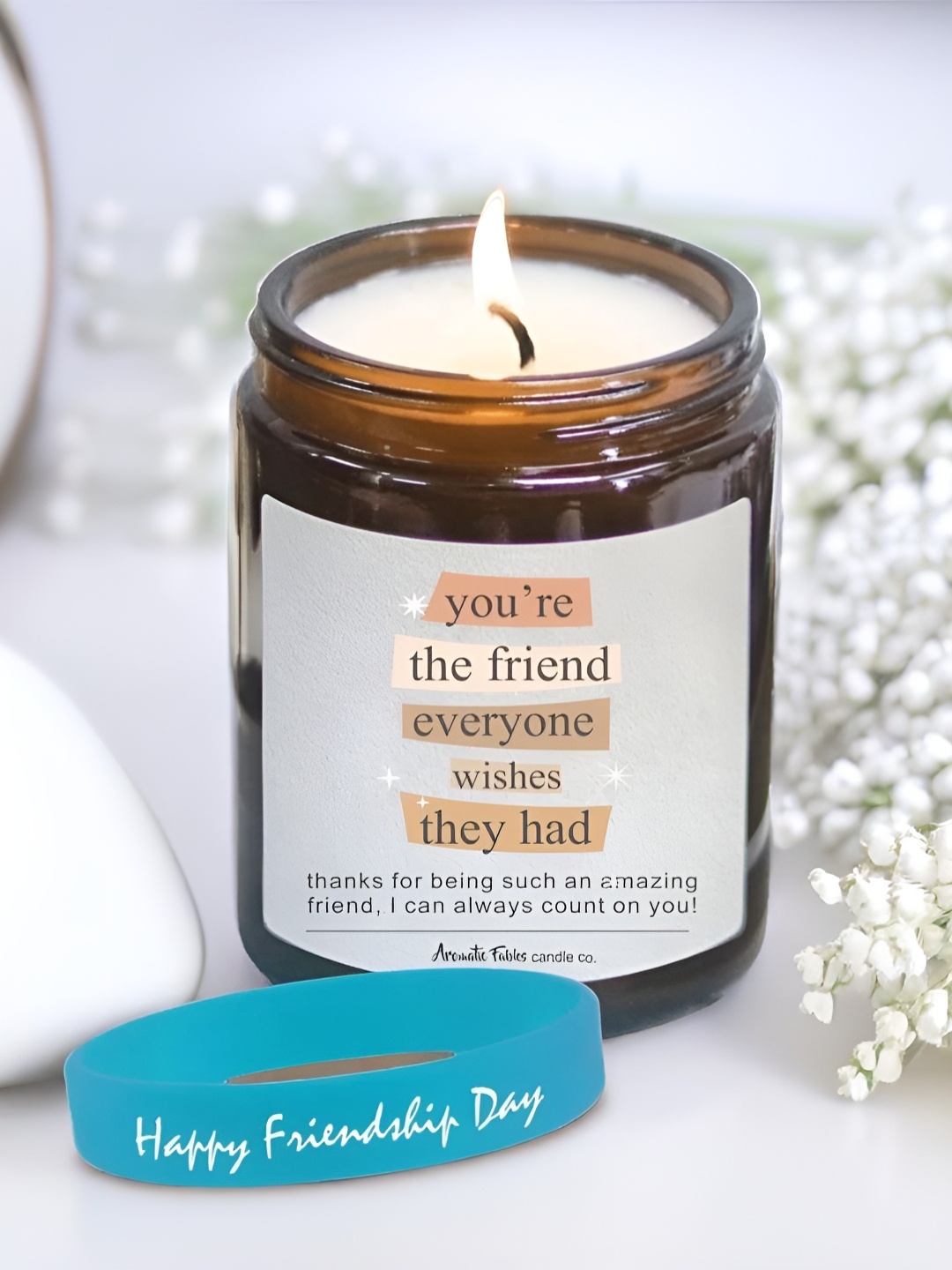 

Aromatic Fables White & Blue Friendship Band With Scented Candle Home Gift Set