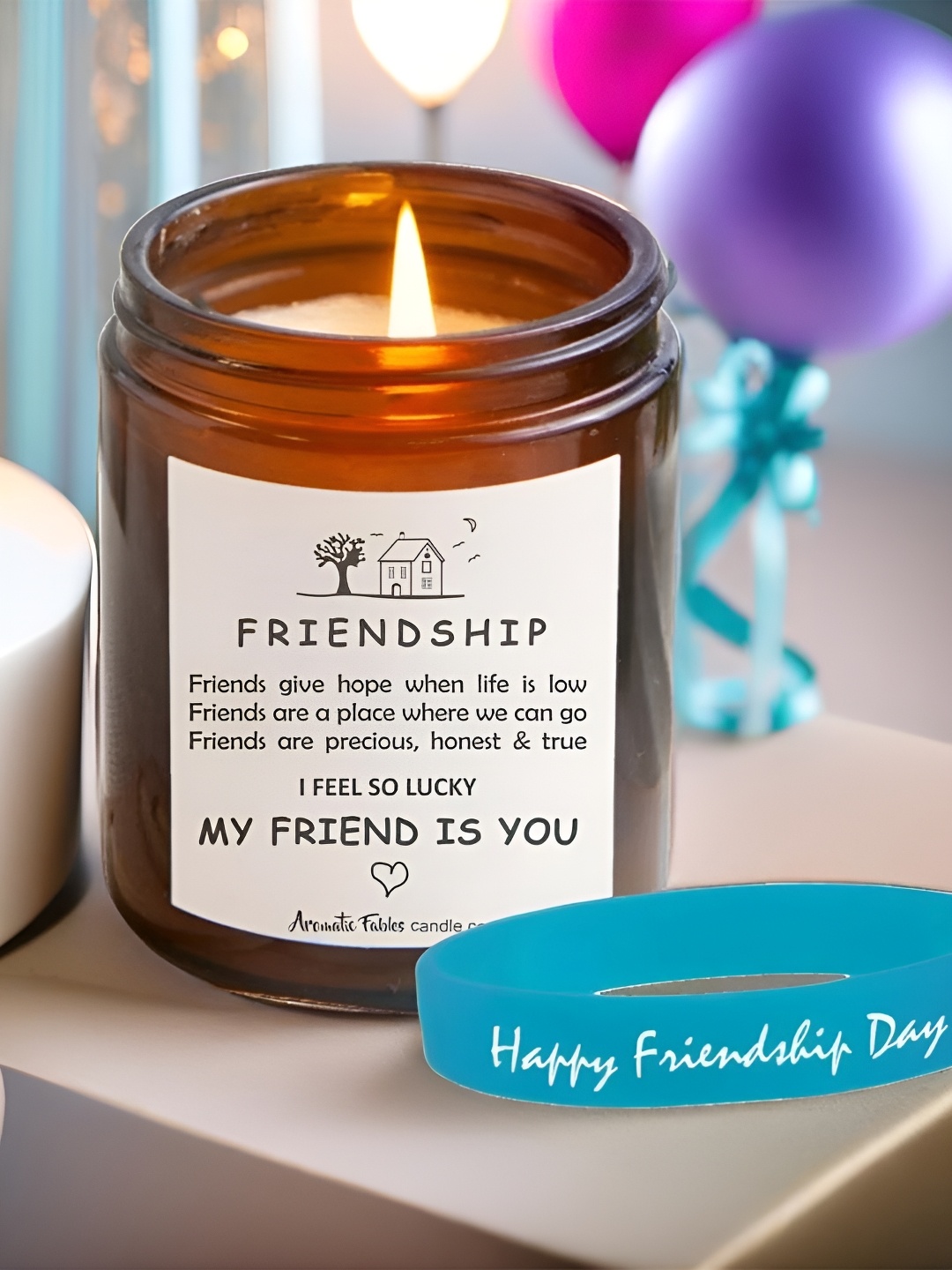 

Aromatic Fables White & Blue Friendship Band With Scented Candle Home Gift Set