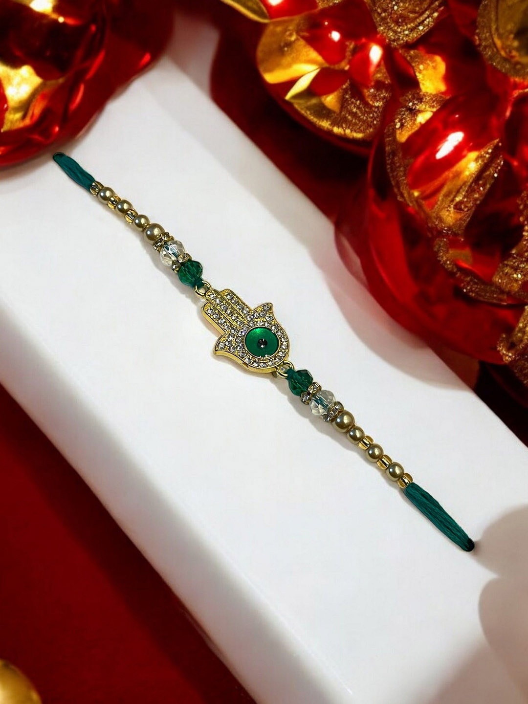 

ISHKAARA Evil Eye Stone Studded Thread Rakhi, Green