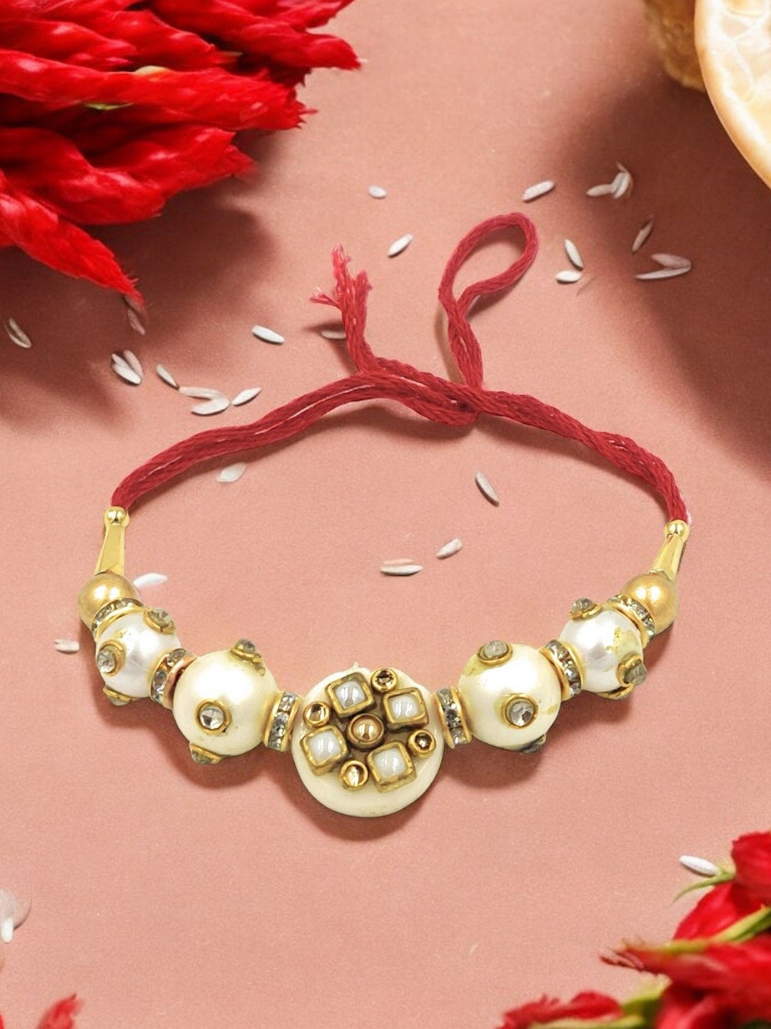 

ISHKAARA Moti Kundan Studded Thread Rakhi, Gold