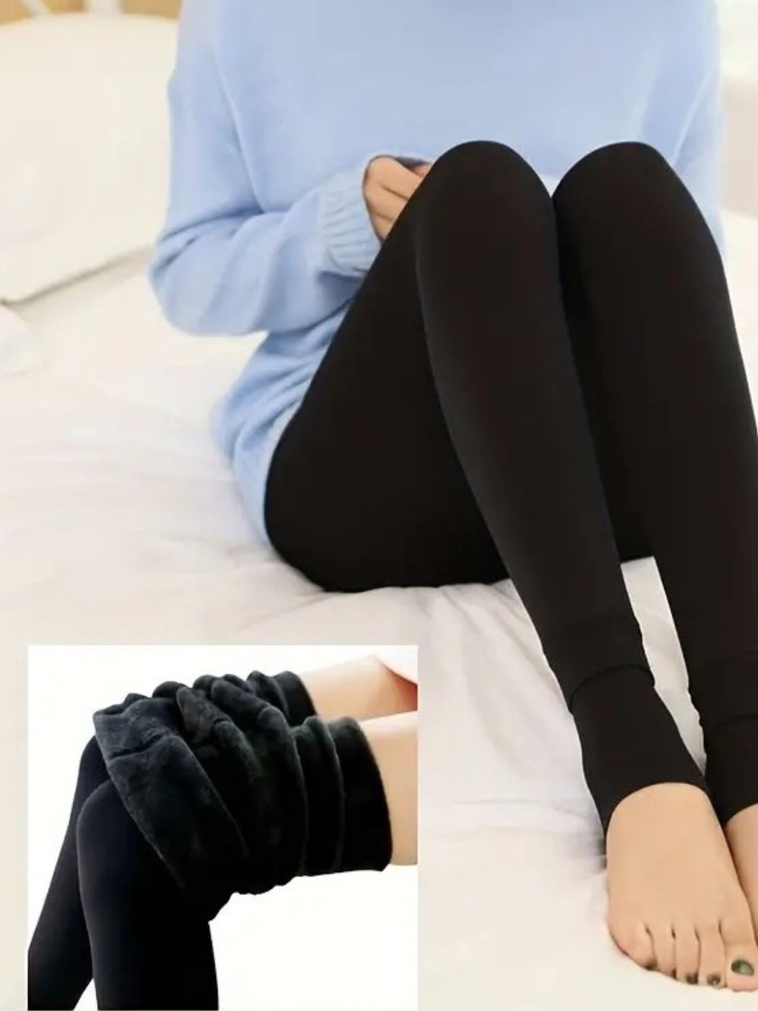 

Poftik Women Solid Fleece Slim Fit Thermal Stocking, Black