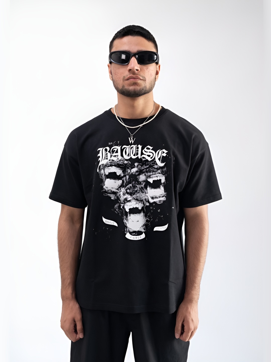 BAWSE. Unisex Graphic Printed Cotton Oversized T-Shirt, Black