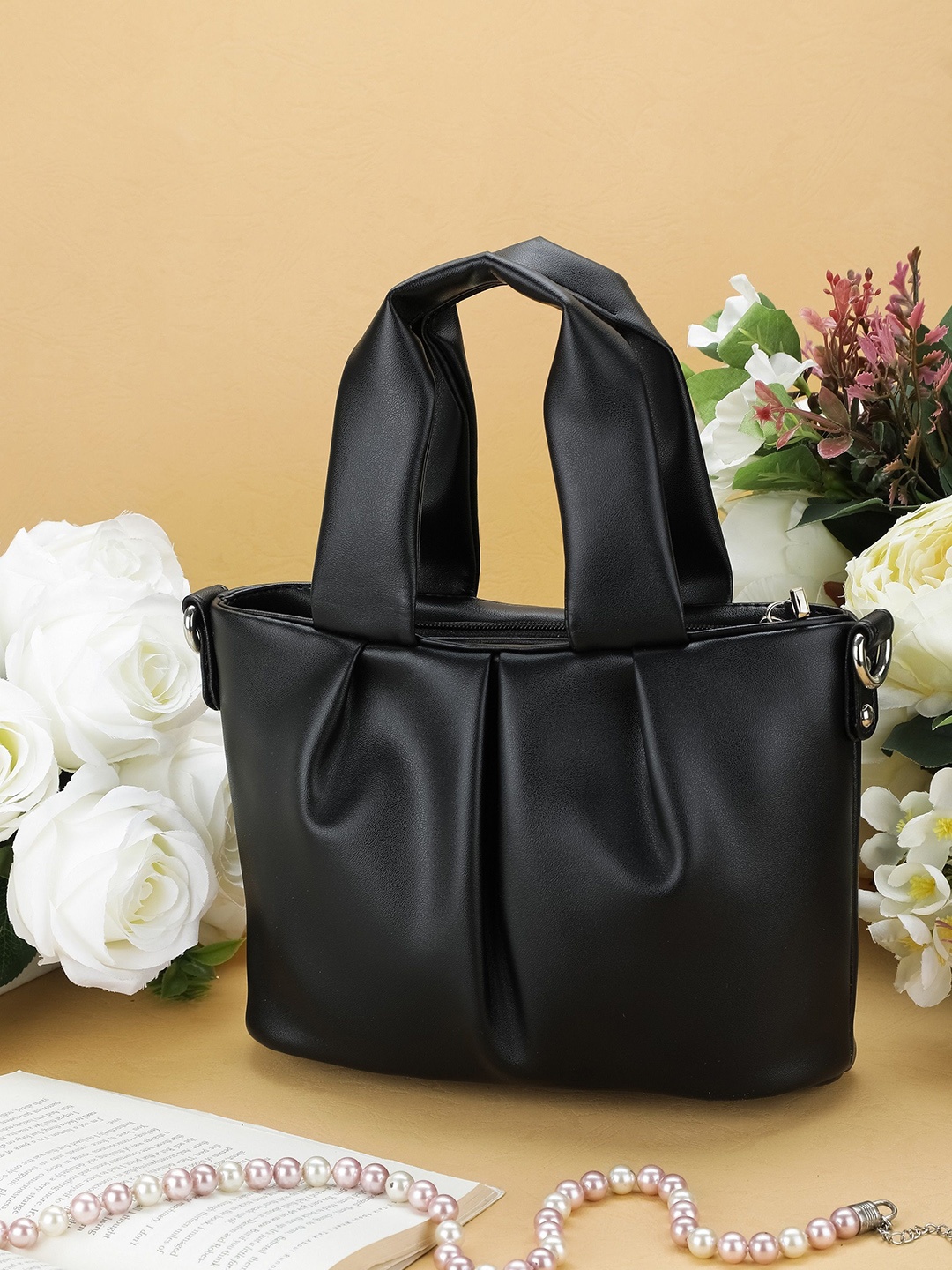 

K London PU Oversized Structured Handheld Bag with Fringed, Black