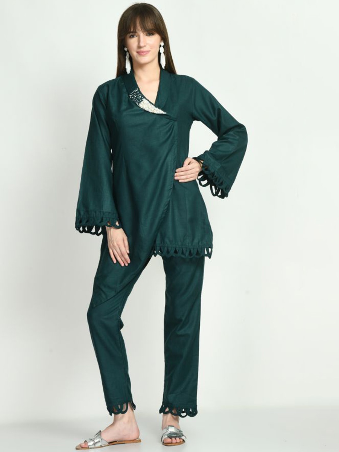 

Navvi Pure Cotton Top With Trousers Co-Ords, Green