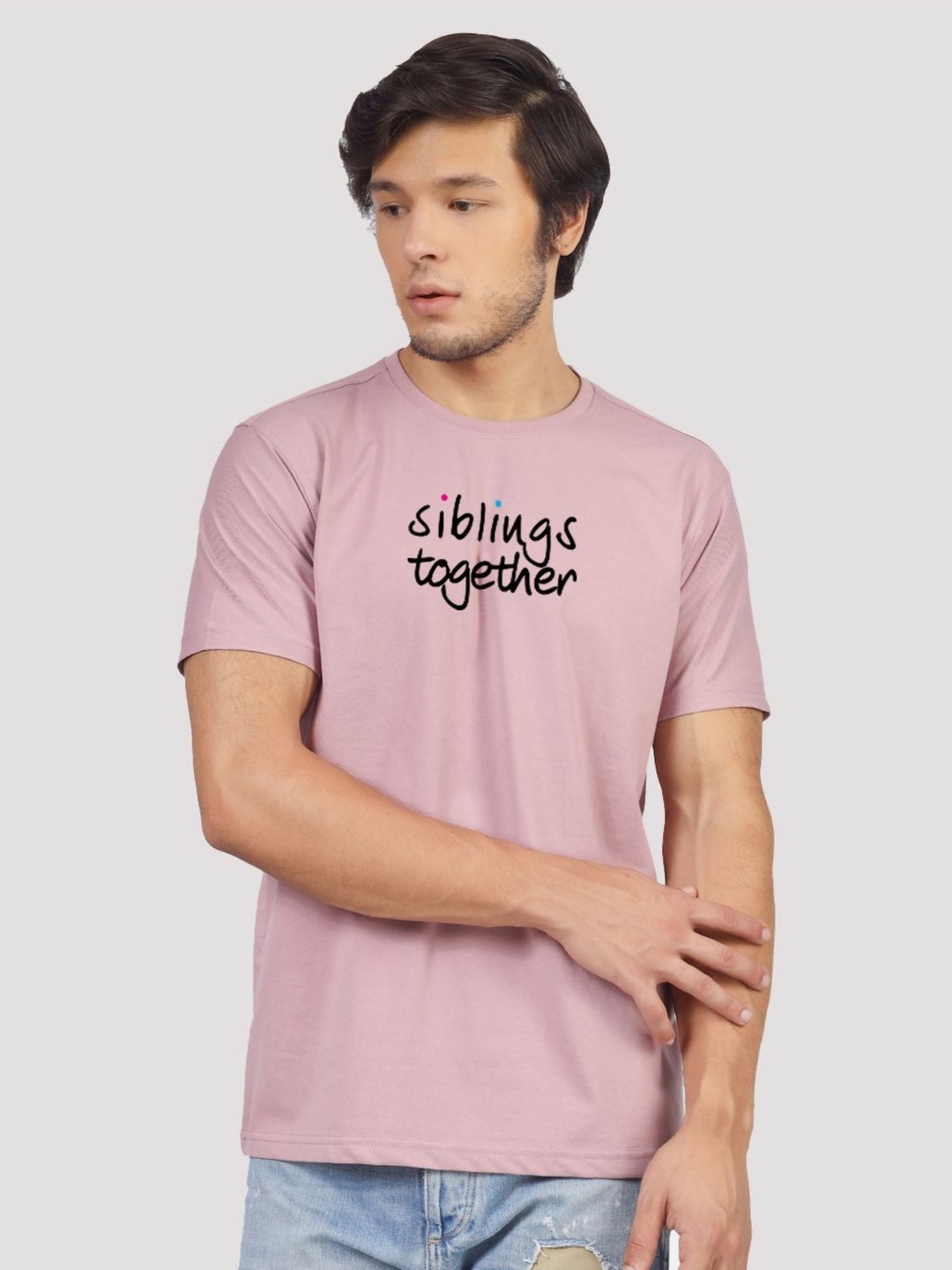 

Greylongg Men Typography Printed Round Neck T-shirt, Purple