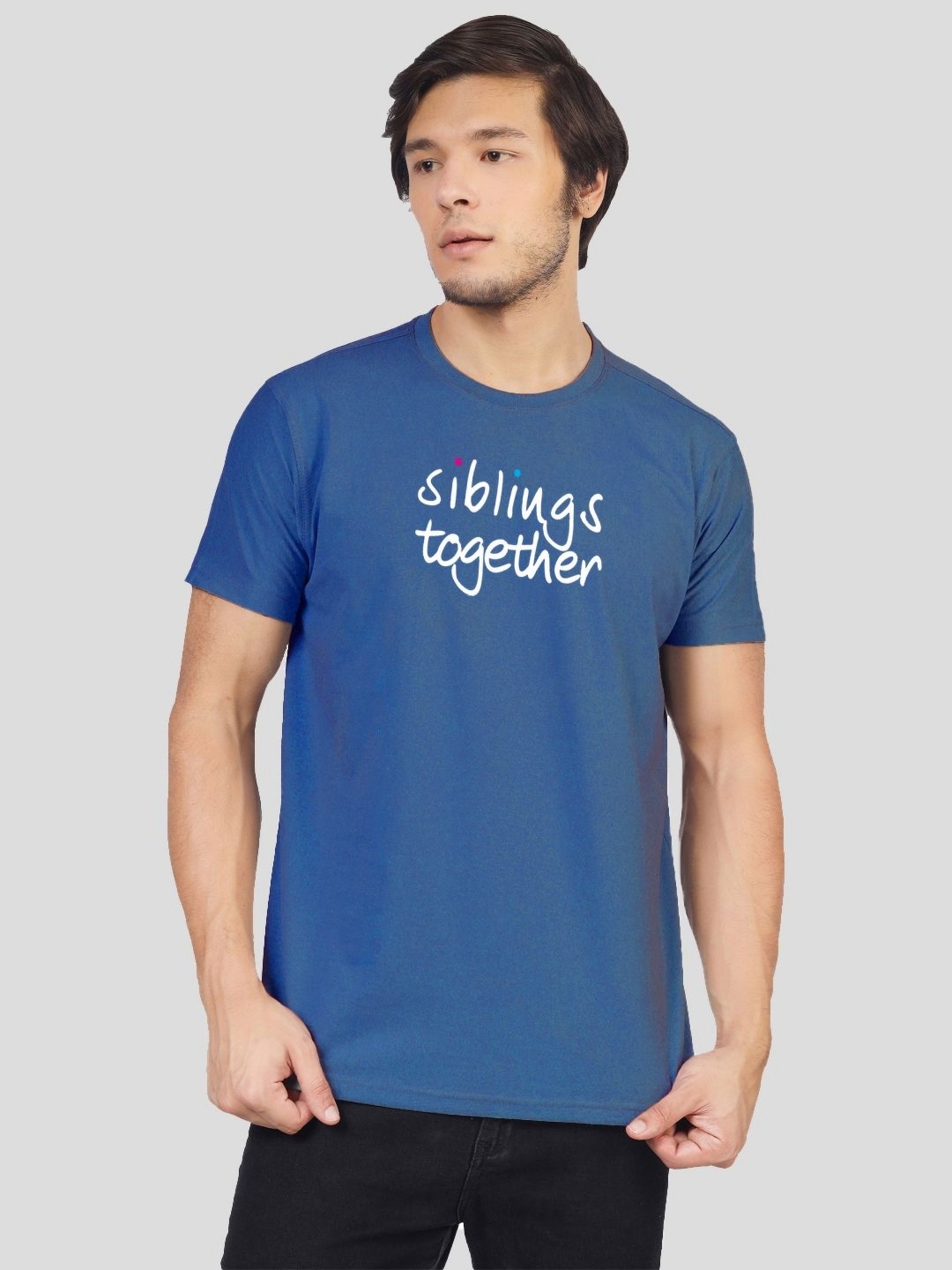 Greylongg Men Typography Printed Regular Fit T-shirt, Blue