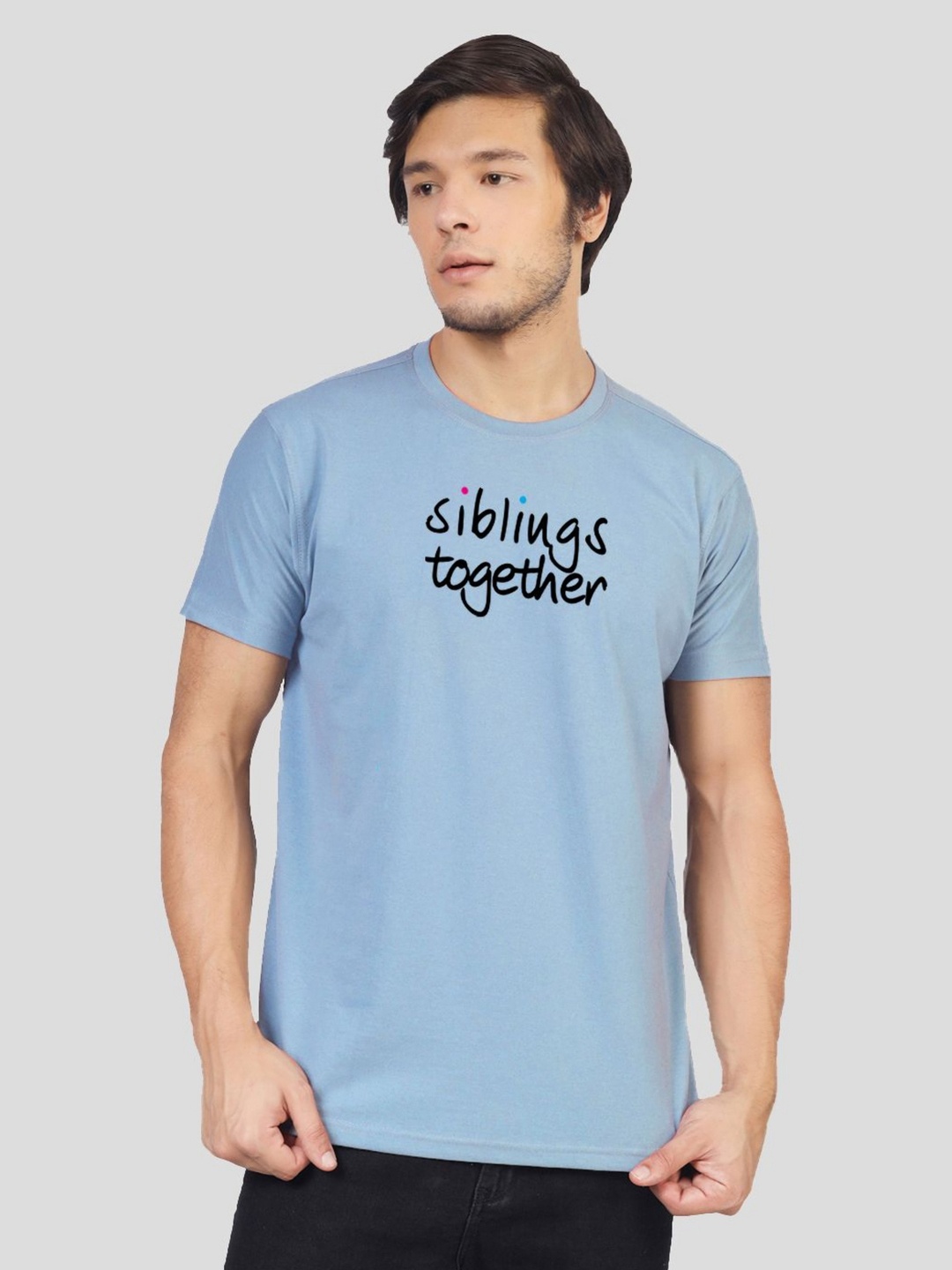 

Greylongg Men Typography Printed Round Neck T-shirt, Blue