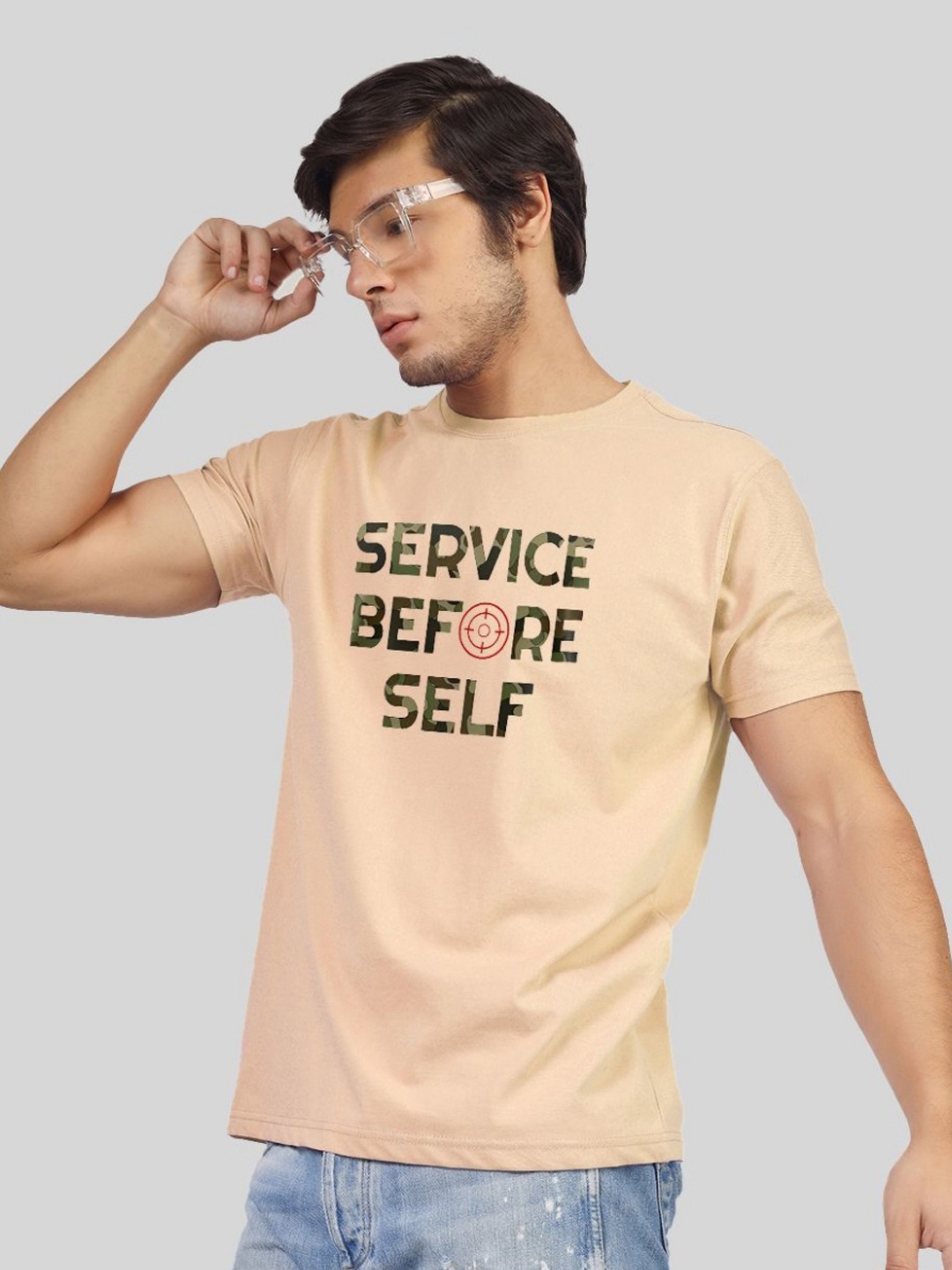 Greylongg Men Typography Printed T-shirt, Beige
