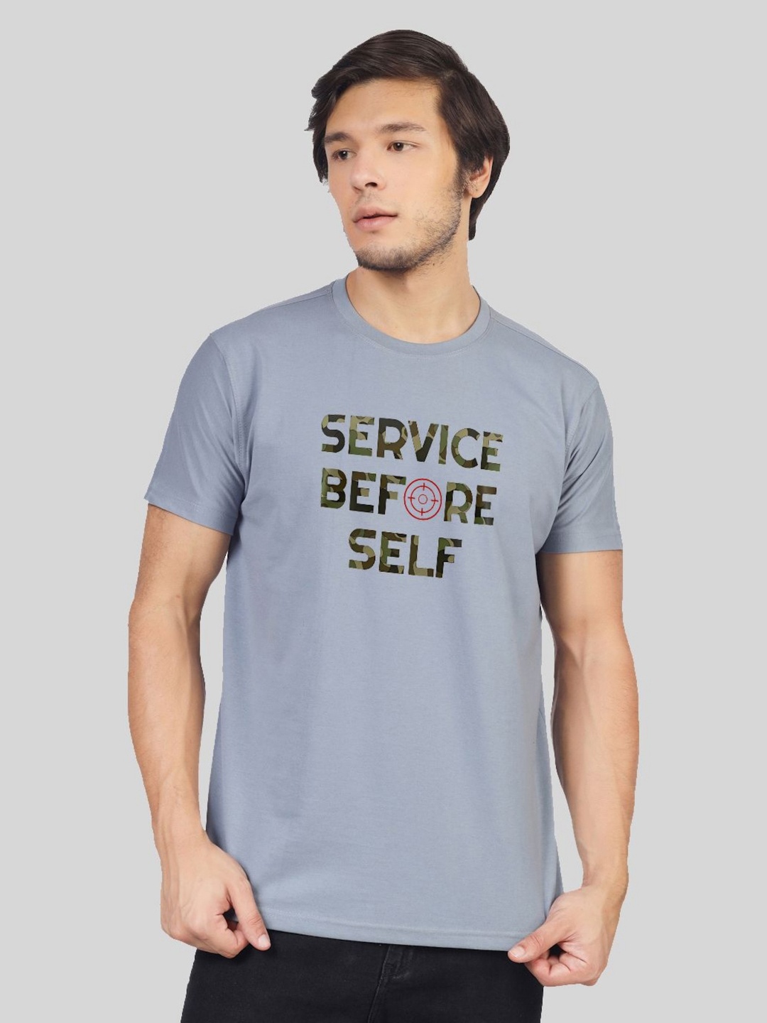 

Greylongg Men Typography Printed Applique T-shirt, Grey