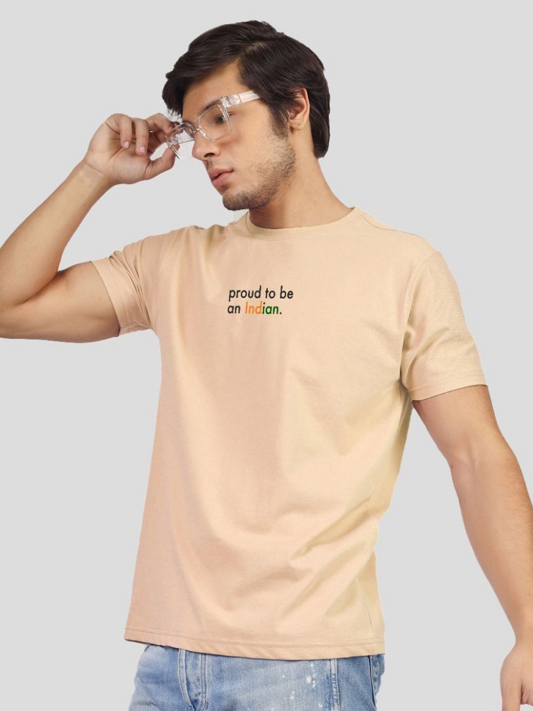 

Greylongg Men Typography Printed T-shirt, Beige