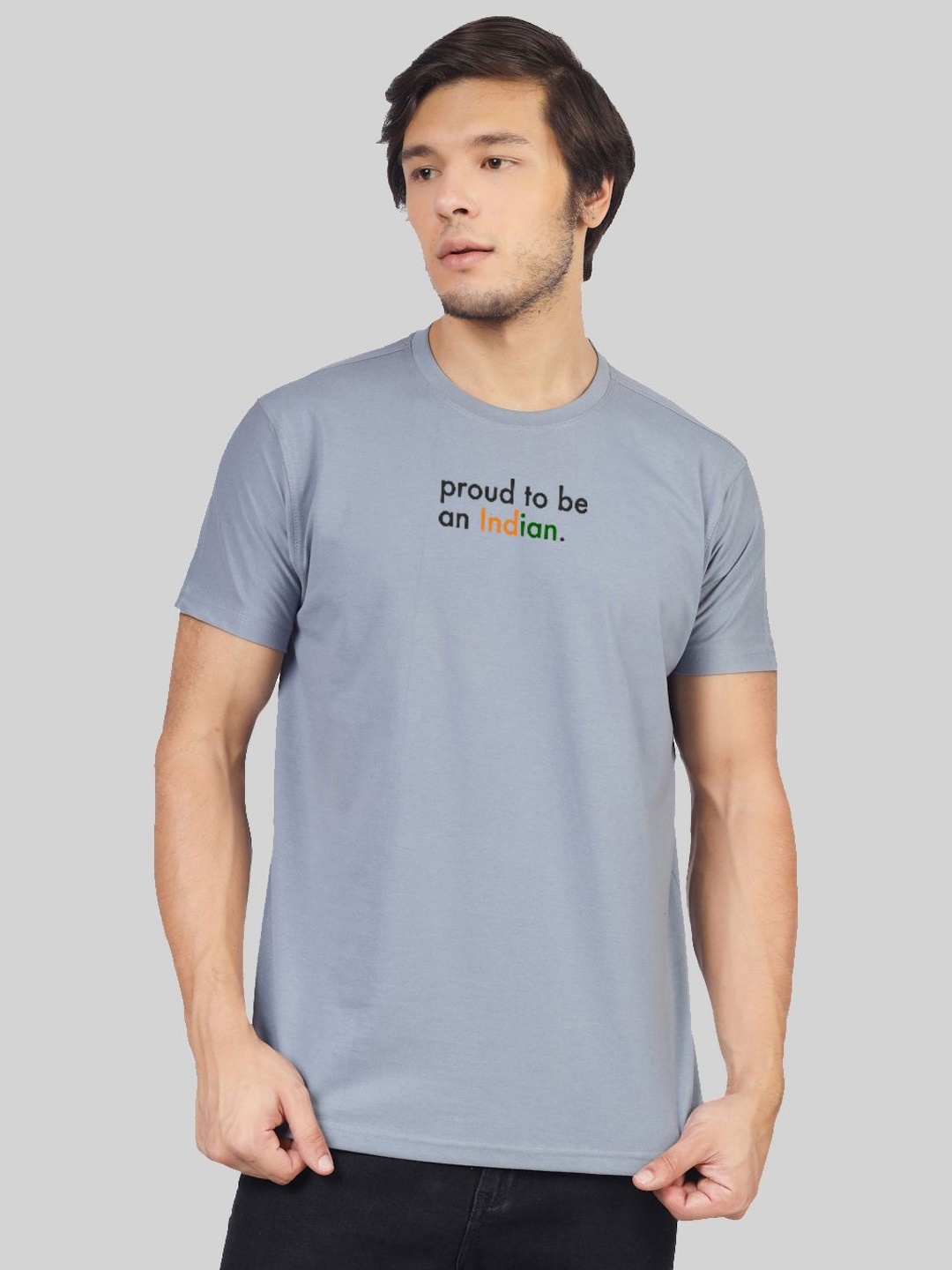 Greylongg Men Typography Printed Round Neck T-shirt, Grey