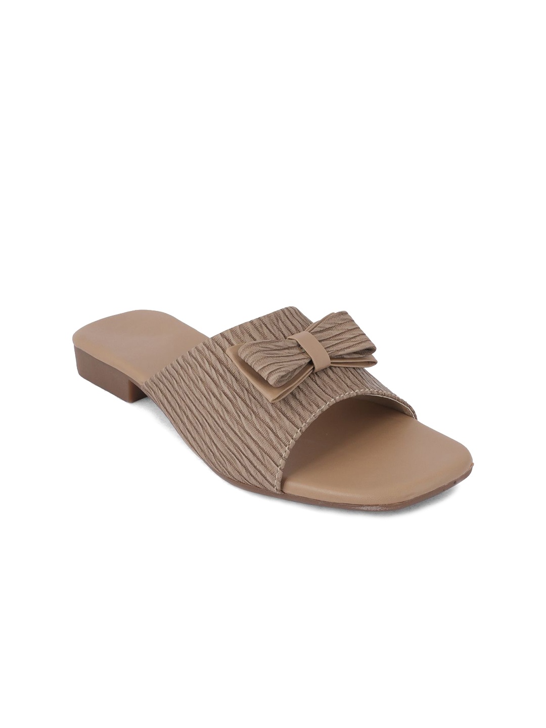 

Walkfree Women Striped Open Toe Flats With Bows, Beige