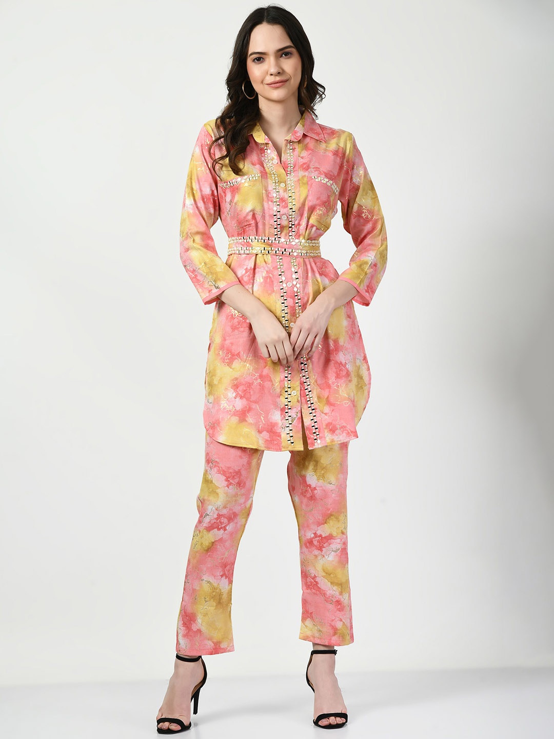 

Navvi Printed Pure Cotton Top With Trouser Co-Ords, Pink