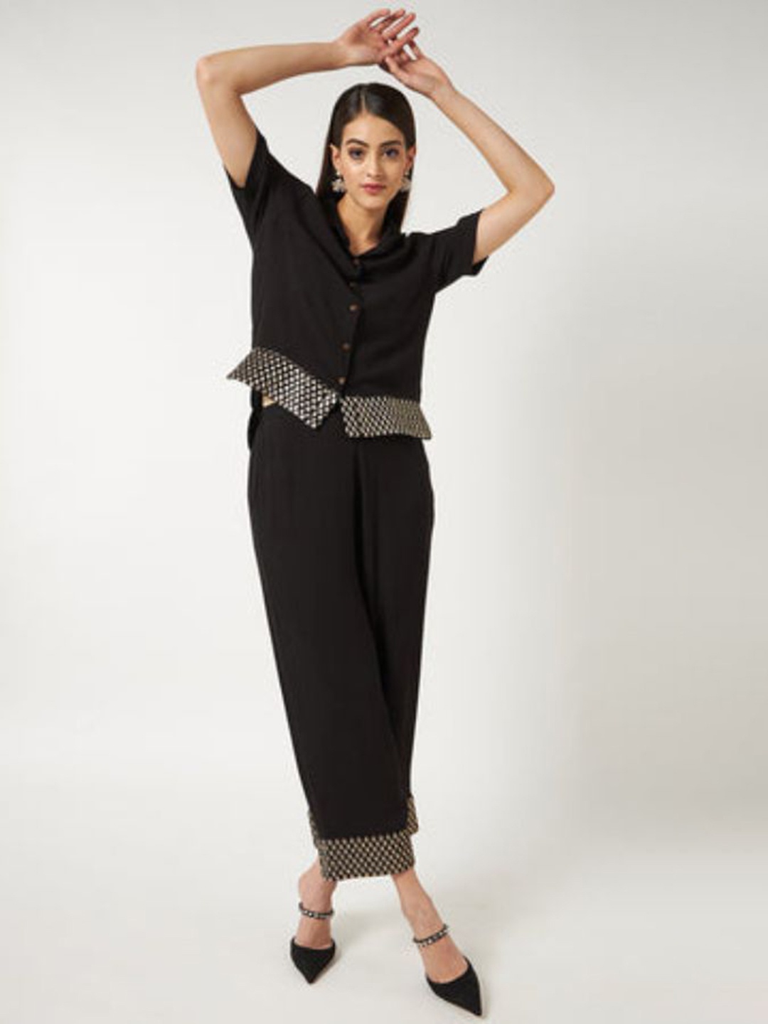 

Navvi Cuban Collar Top With Trousers, Black